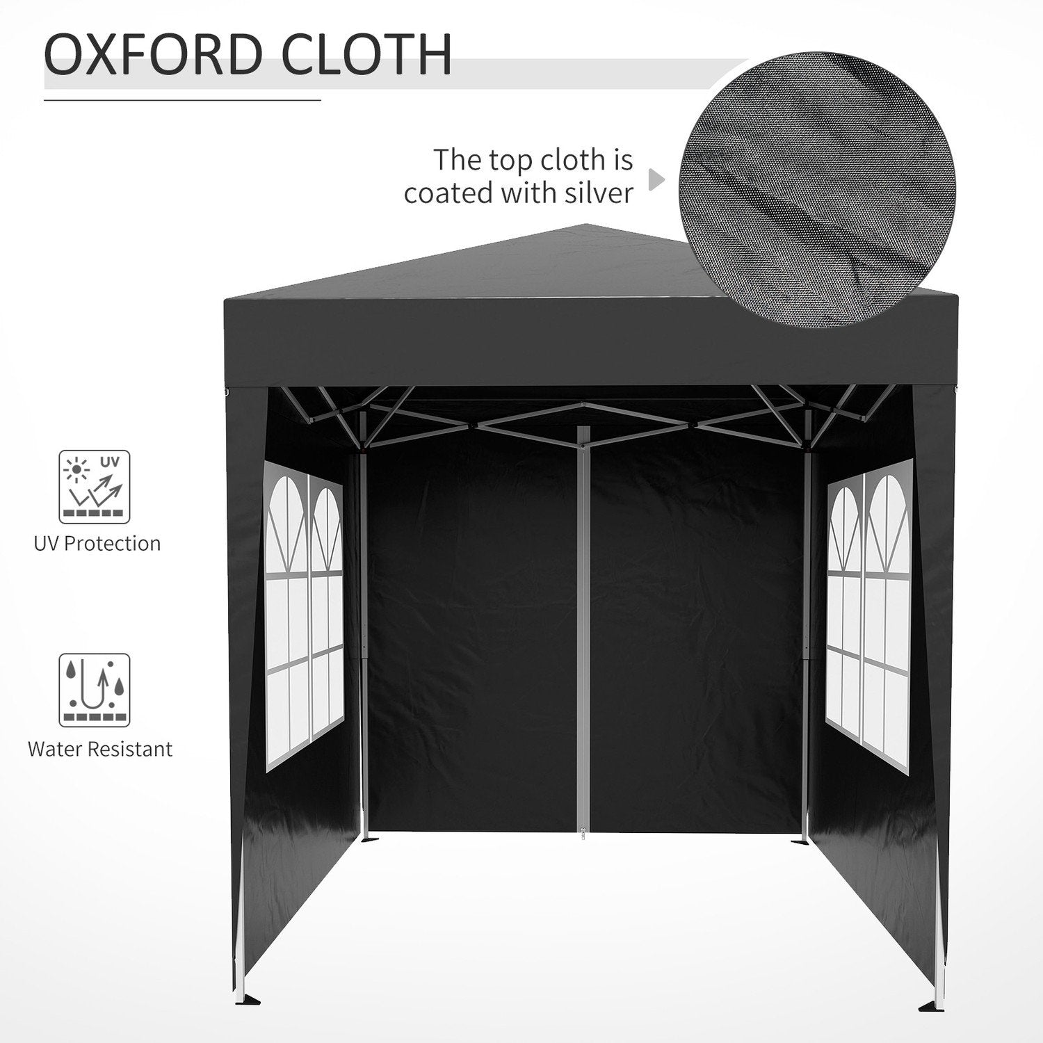 Folding Gazebo 2 X 2M Gazebo Med 4 Sidoväggar, Fönster, Markeringstält Med Uv-Skydd, Trädgårdstält Med Bärväska, Stål Oxford, Svart