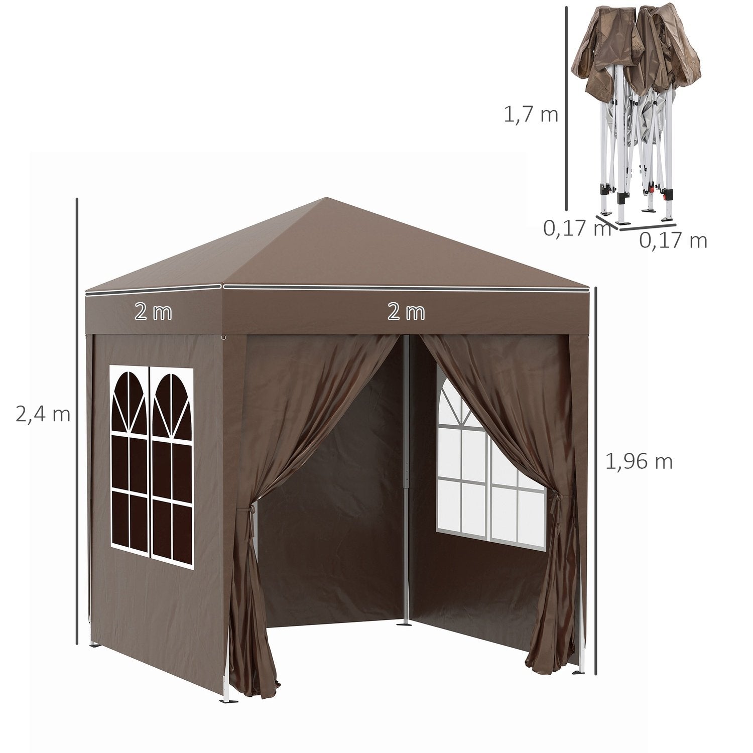 Folding Gazebo 2 X 2M Gazebo Med 4 Sidoväggar, Fönster, Tält Med Uv-Skydd, Trädgårdstält Med Bärväska, Stål Oxford, Vit