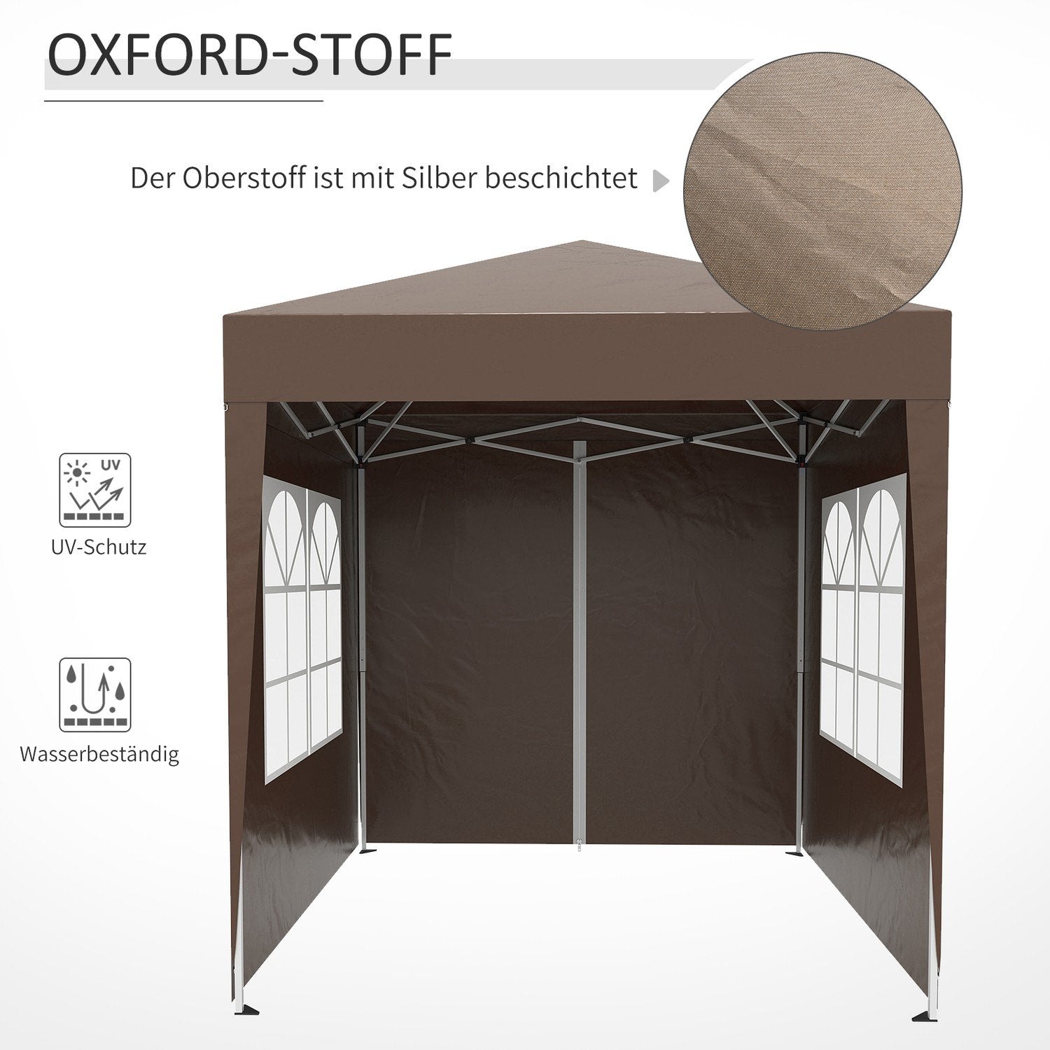 Folding Gazebo 2 X 2M Gazebo Med 4 Sidoväggar, Fönster, Tält Med Uv-Skydd, Trädgårdstält Med Bärväska, Stål Oxford, Vit