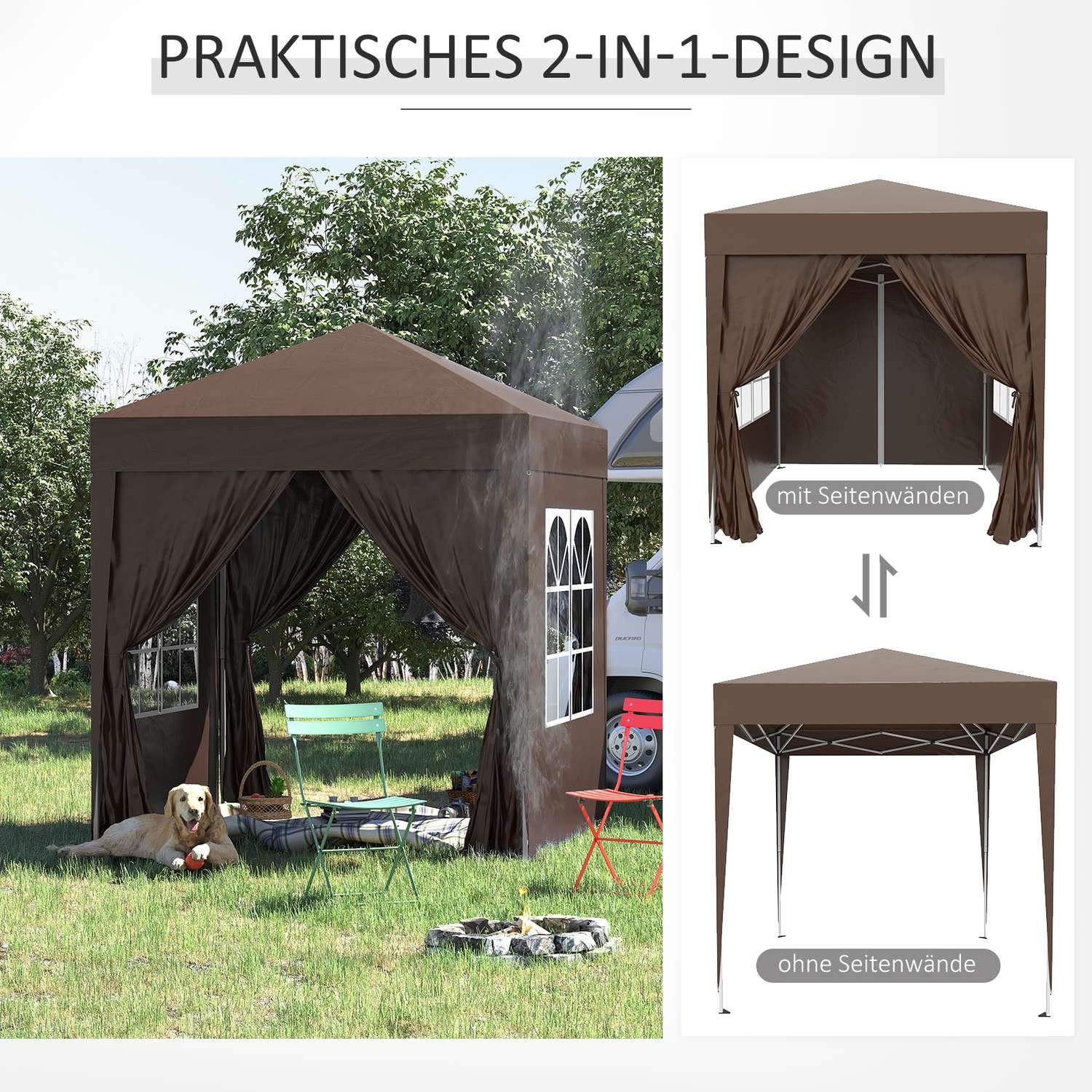 Folding Gazebo 2 X 2M Gazebo Med 4 Sidoväggar, Fönster, Tält Med Uv-Skydd, Trädgårdstält Med Bärväska, Stål Oxford, Vit