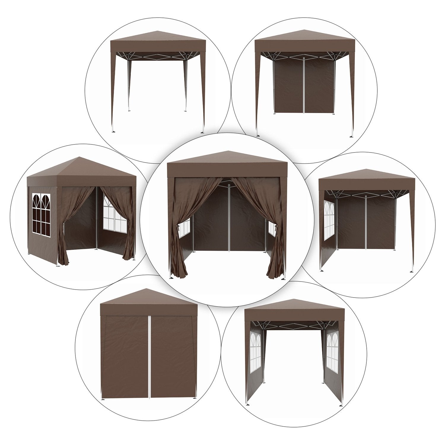 Folding Gazebo 2 X 2M Gazebo Med 4 Sidoväggar, Fönster, Tält Med Uv-Skydd, Trädgårdstält Med Bärväska, Stål Oxford, Vit