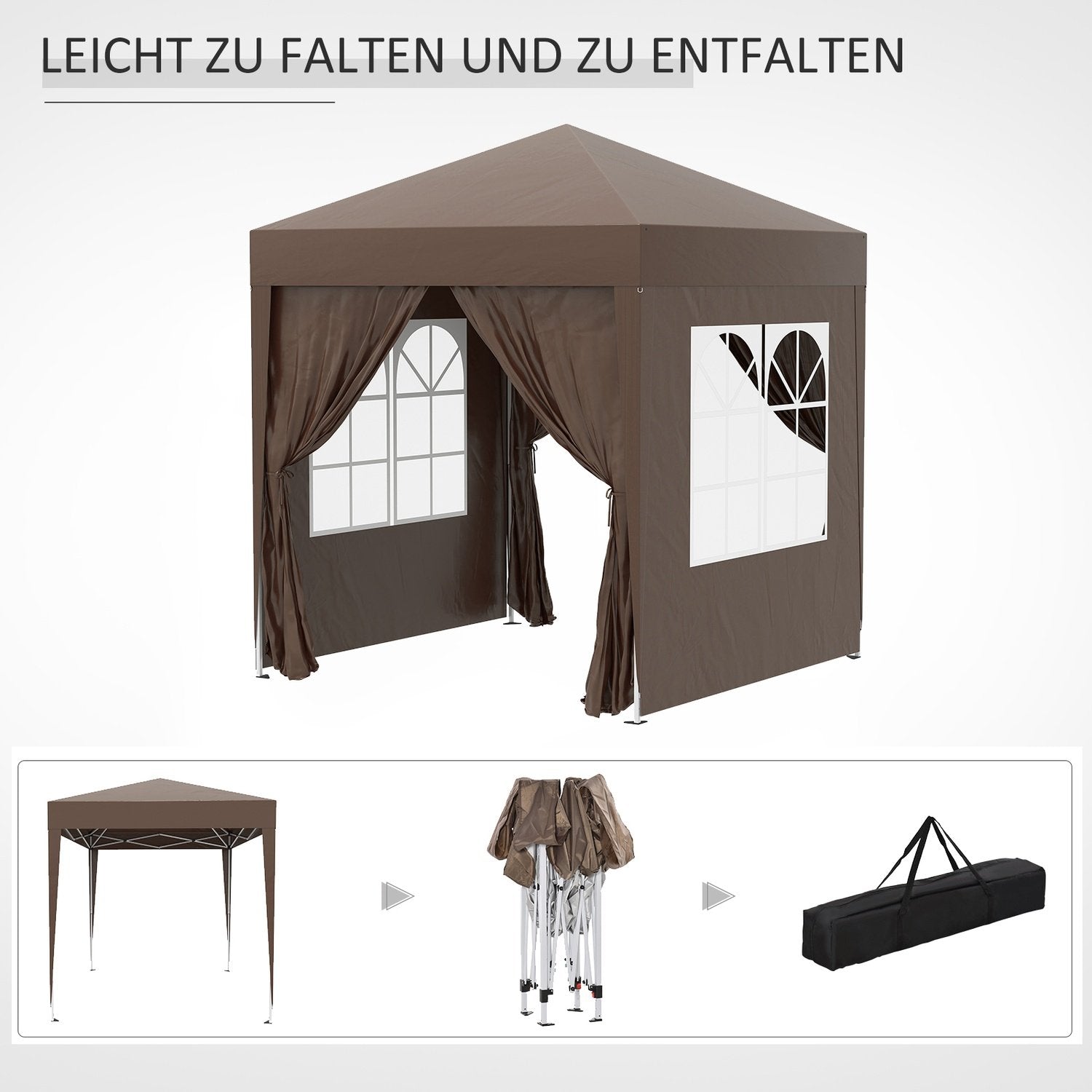 Folding Gazebo 2 X 2M Gazebo Med 4 Sidoväggar, Fönster, Tält Med Uv-Skydd, Trädgårdstält Med Bärväska, Stål Oxford, Vit