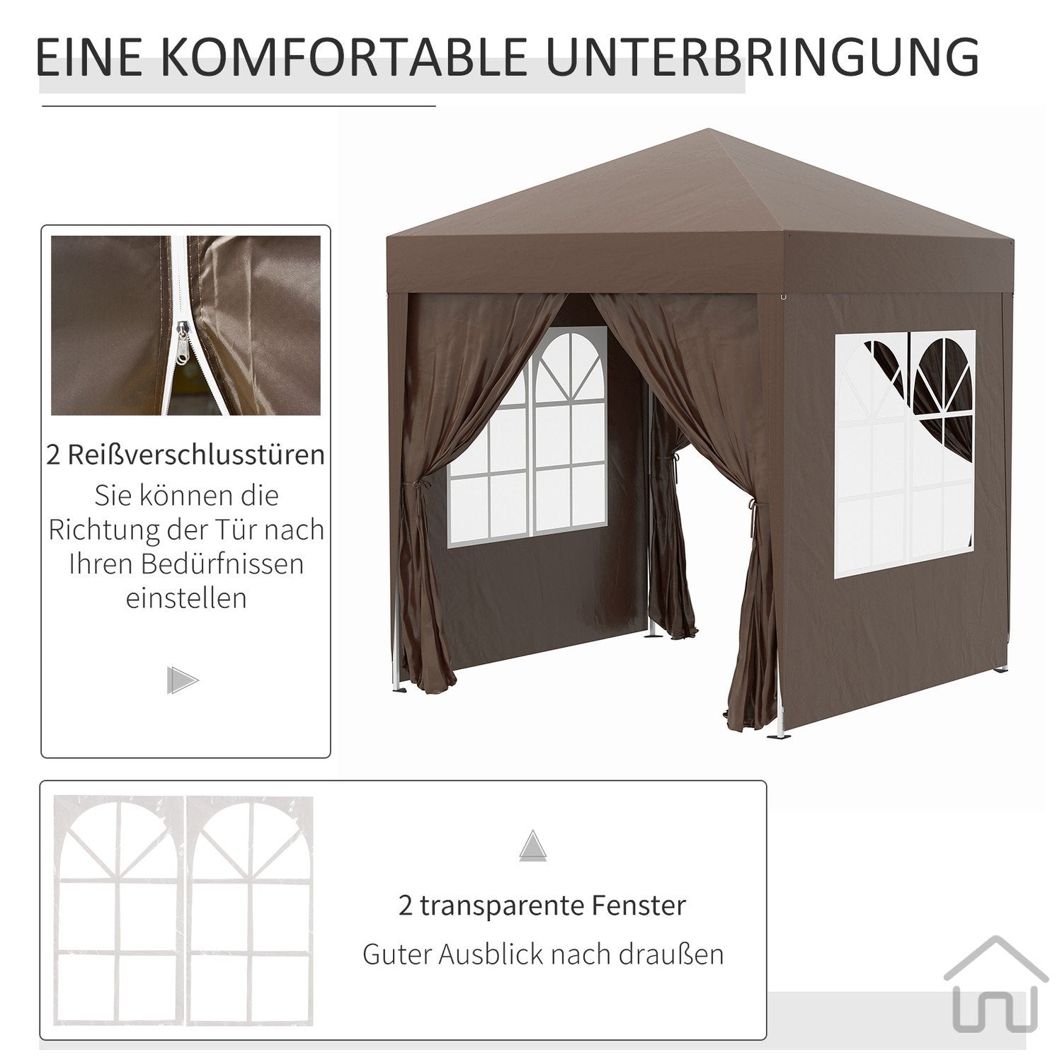 Folding Gazebo 2 X 2M Gazebo Med 4 Sidoväggar, Fönster, Tält Med Uv-Skydd, Trädgårdstält Med Bärväska, Stål Oxford, Vit