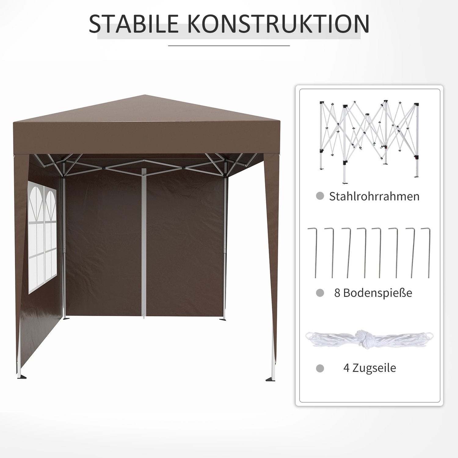 Folding Gazebo 2 X 2M Gazebo Med 4 Sidoväggar, Fönster, Tält Med Uv-Skydd, Trädgårdstält Med Bärväska, Stål Oxford, Vit