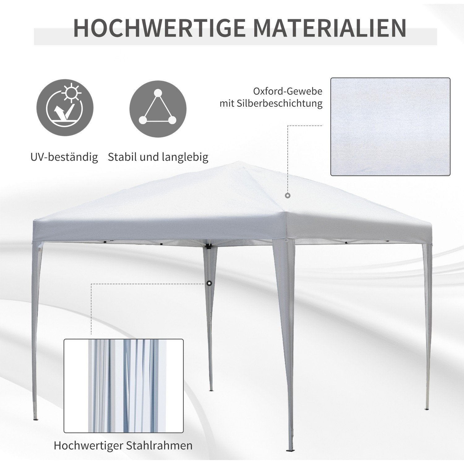 Gazebo 2,95X2,95M Pop-Up Vikbart Gazebo, Uv-Skydd, Fällbart, Stål+Oxford, Vit