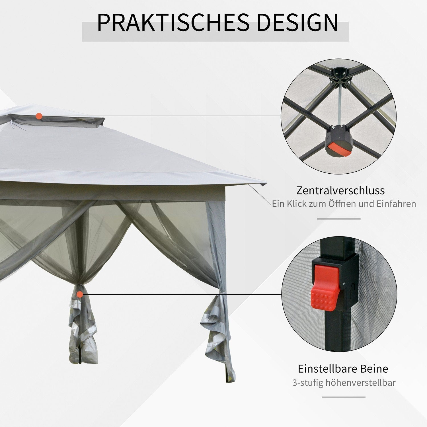 Hopfällbar Paviljong Pop-Up Tält Trädgård Paviljong Inkl Rullväska Stål+Oxford+Mesh Grå 3,64X3,64X2,94M