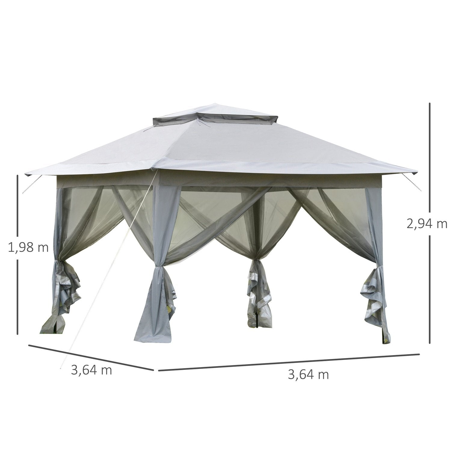 Hopfällbar Paviljong Pop-Up Tält Trädgård Paviljong Inkl Rullväska Stål+Oxford+Mesh Grå 3,64X3,64X2,94M