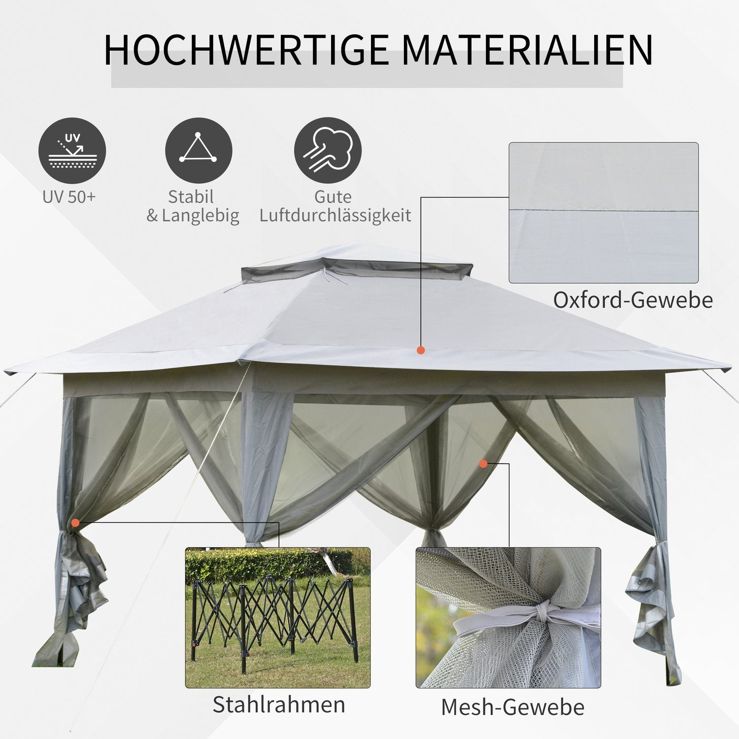 Hopfällbar Paviljong Pop-Up Tält Trädgård Paviljong Inkl Rullväska Stål+Oxford+Mesh Grå 3,64X3,64X2,94M