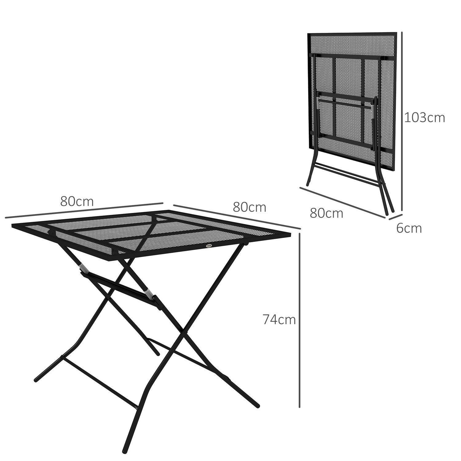 Trädgårdsbord, Fällbart Balkongbord, Fyrkantigt Sidobord Med En Lastkapacitet På Upp Till 70 Kg För Terrass, Stål, Svart, 80 X 80 X 74 Cm