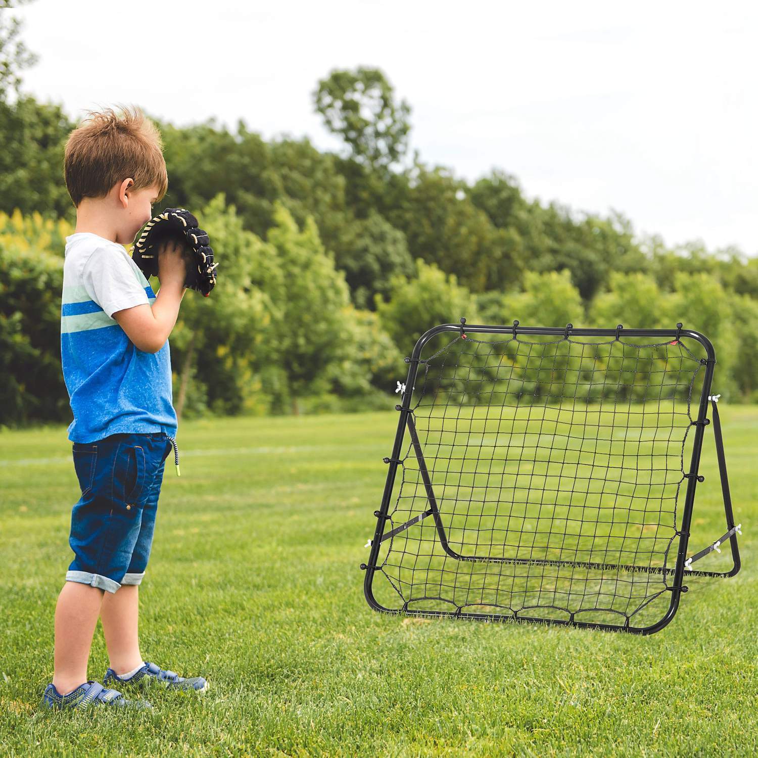 Football Rebounder Kickback Goal Rebound Wall Net Av Metallrör+Pe, 96X80X96 Cm, Svart