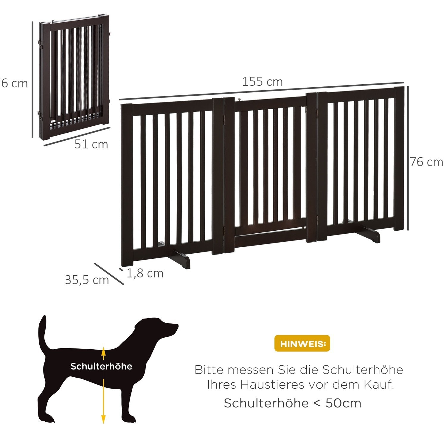 Dörr Säkerhetsport Barriär Hundport Trä Fristående För Hundar Justerbar Med Fötter Vikbar Mörkbrun