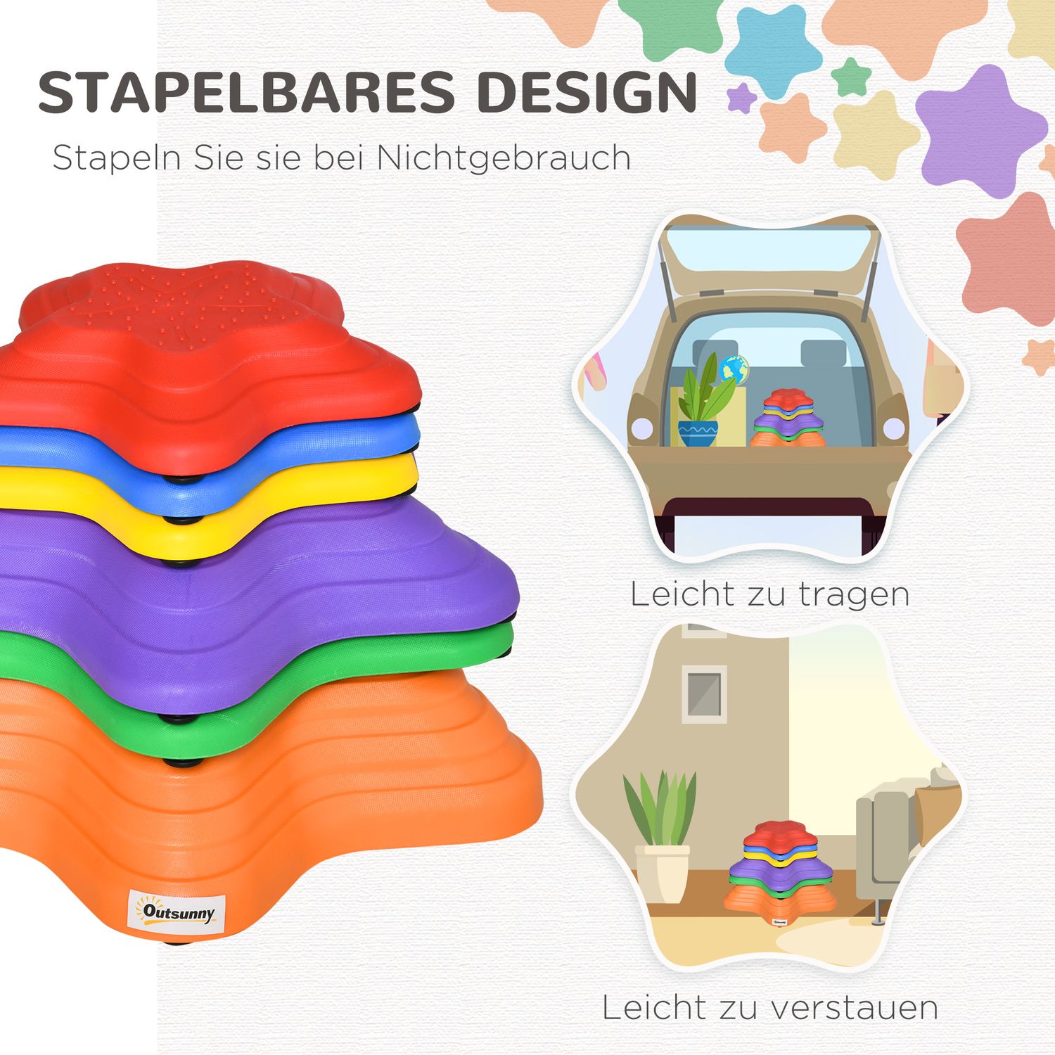 Färgglada halkfria flodstenar, balansspel, 6 stycken