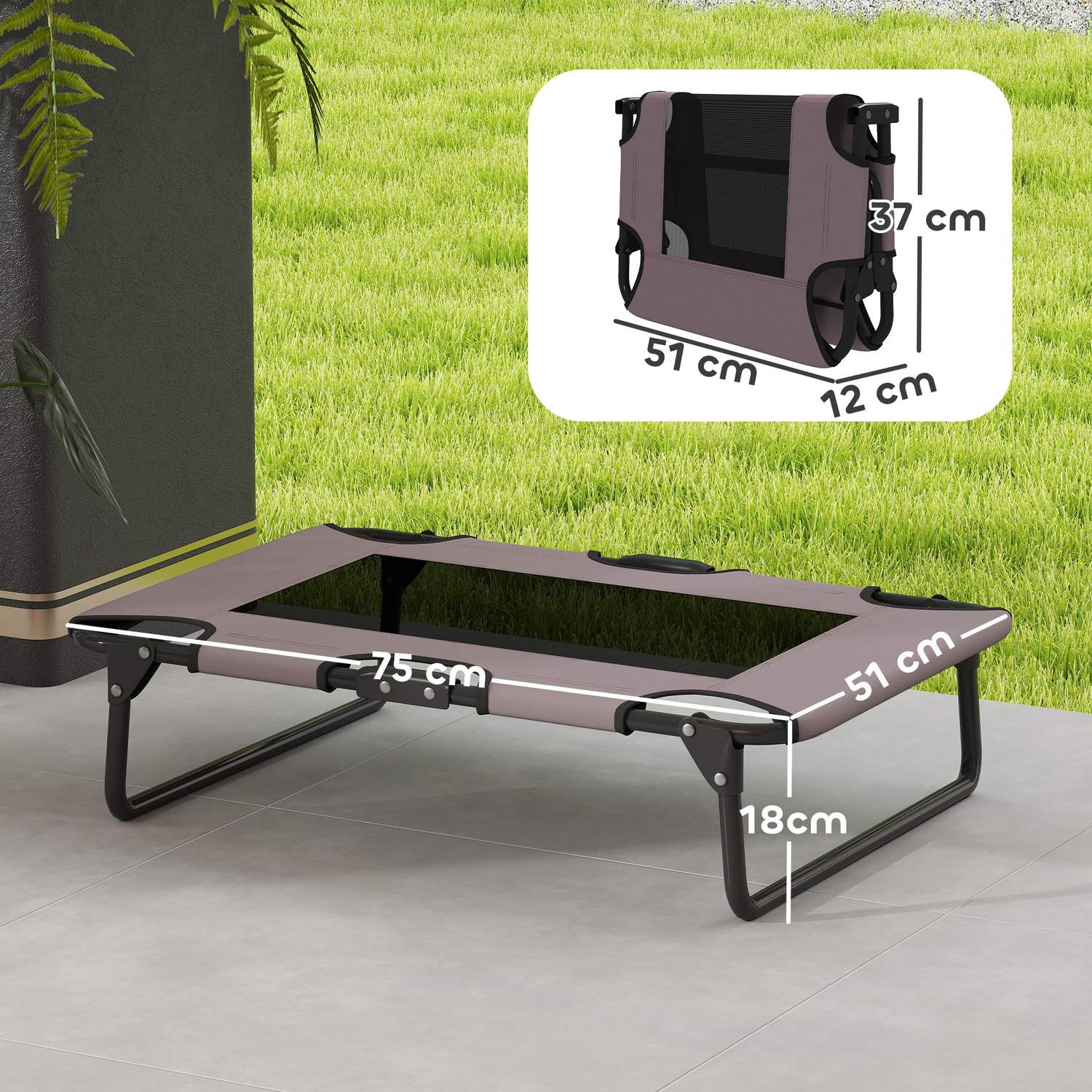 Förhöjd hopfällbar hundsäng – Andningsbart nät, 75x51x18 cm