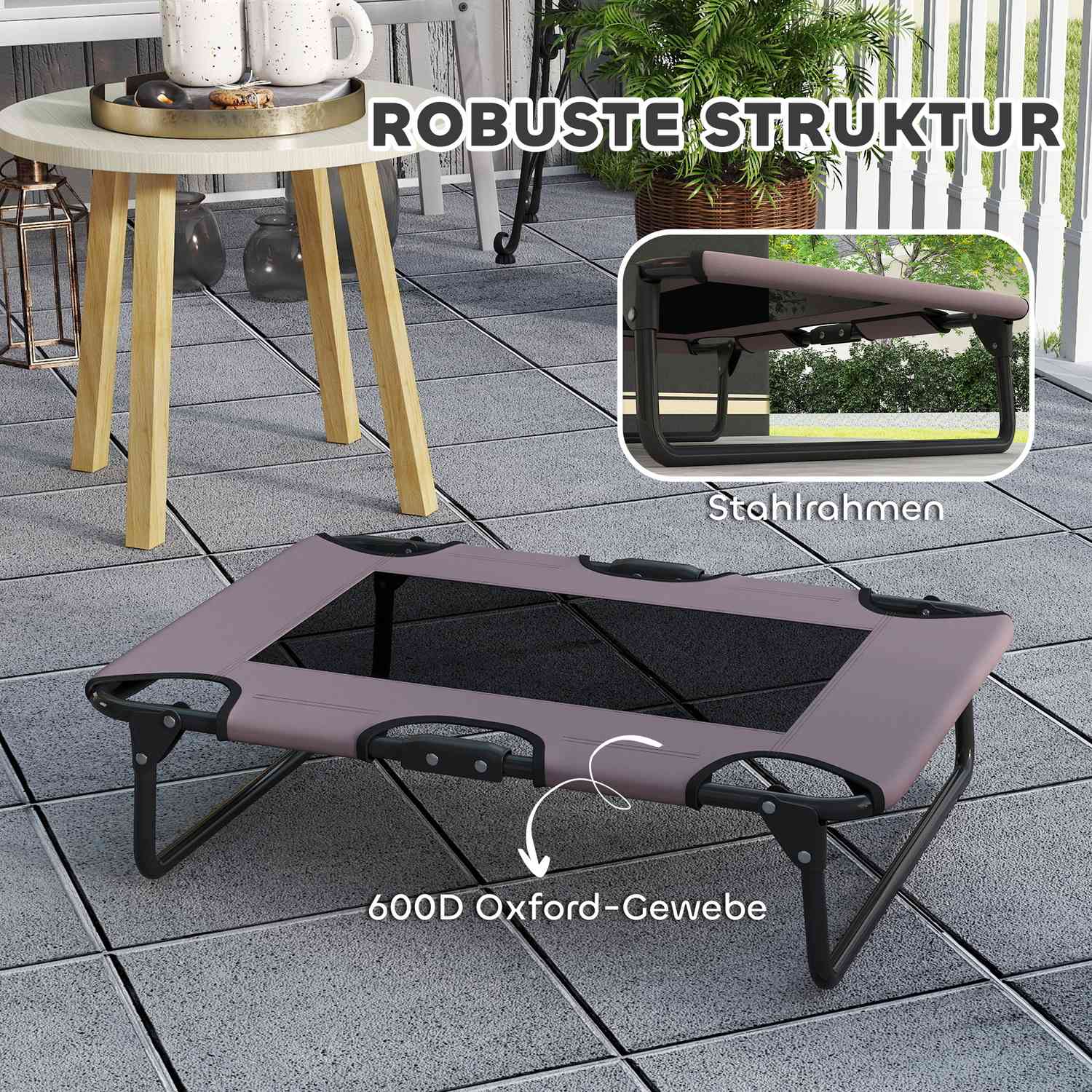 Förhöjd hopfällbar hundsäng – Andningsbart nät, 75x51x18 cm