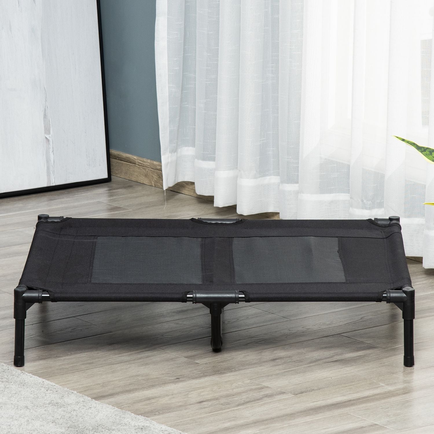 Förhöjd hundsäng utomhus – Oxford Black 92x76x18 cm