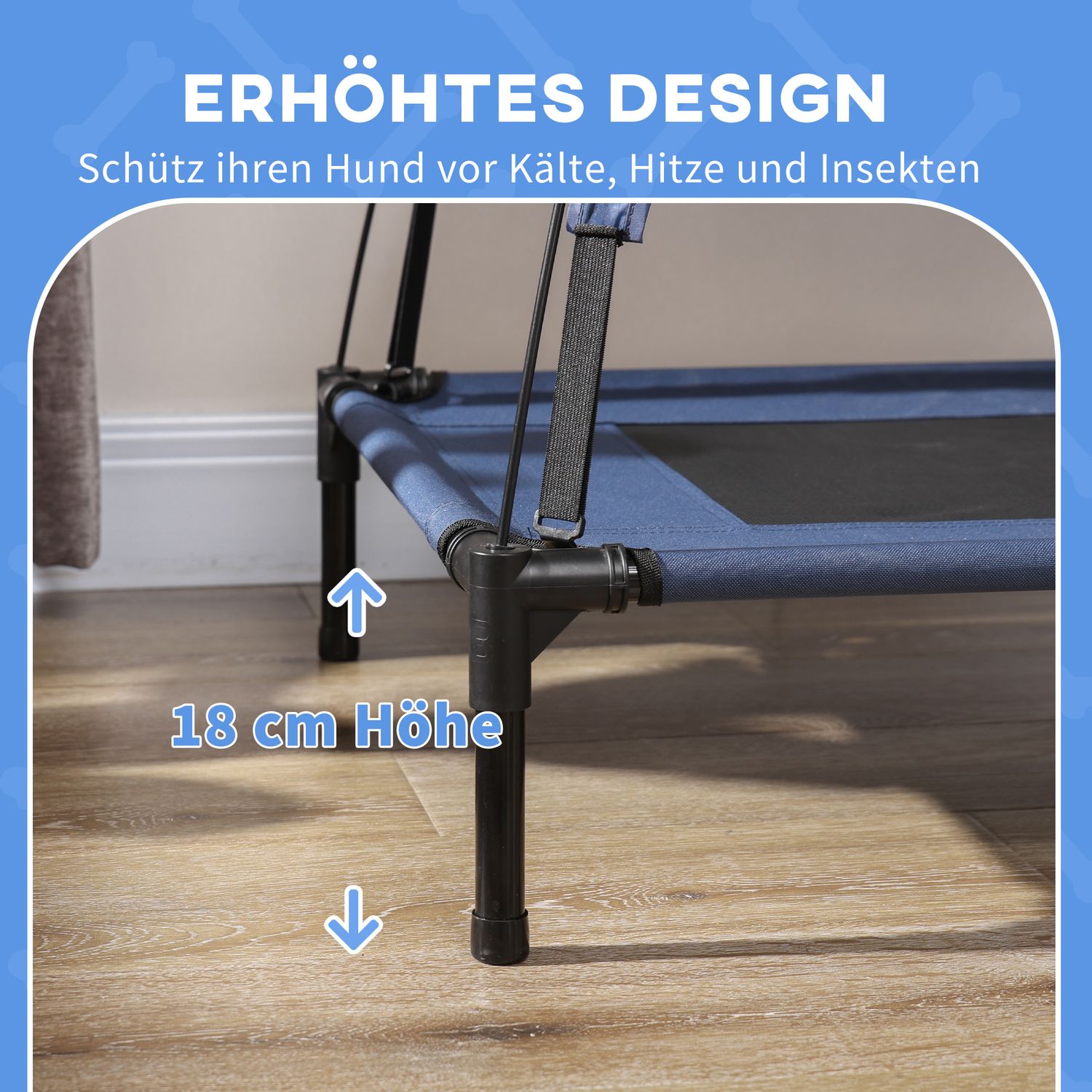 Förhöjd hundsäng utomhus, UV-skydd, Mörkblå, 61x46x62cm