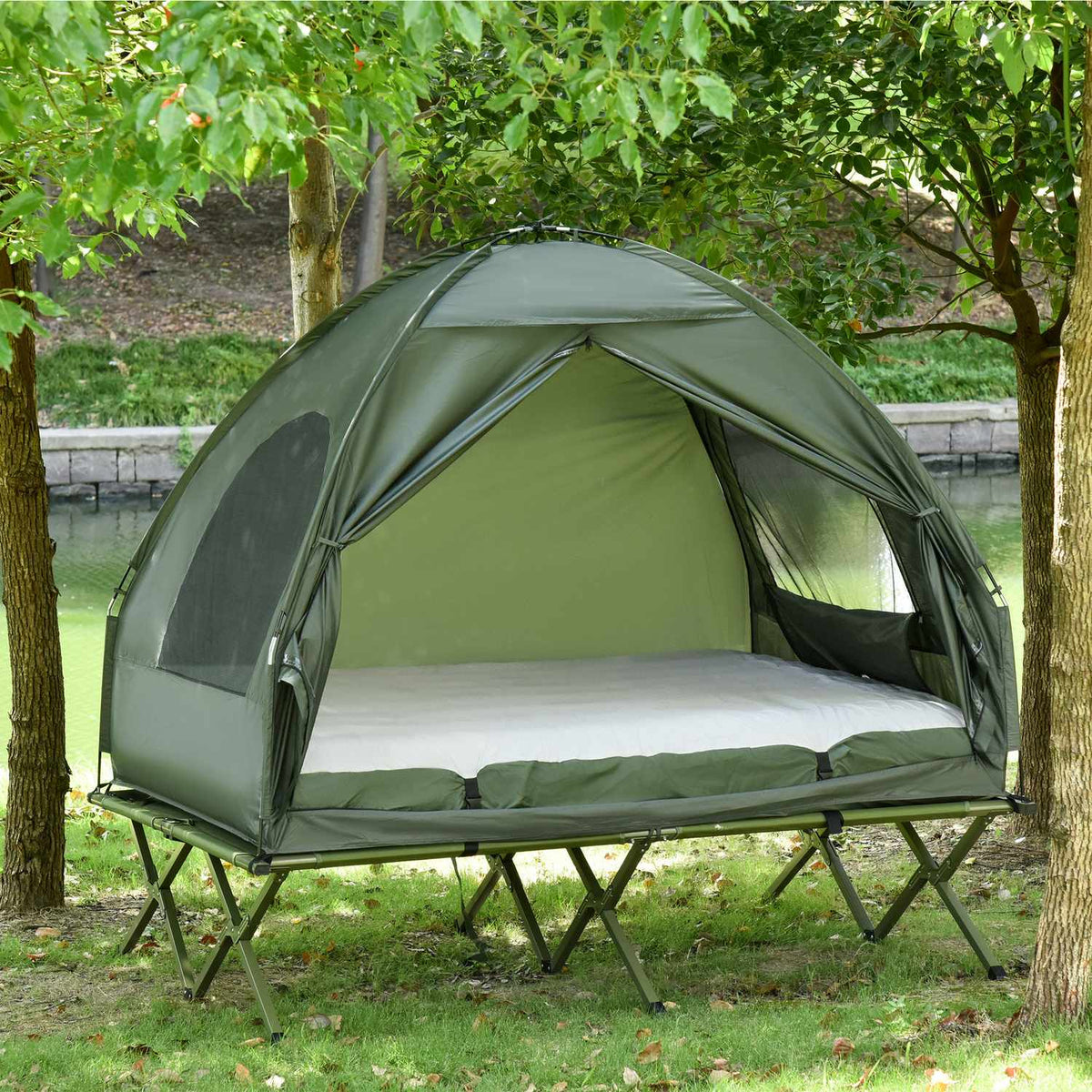 Förhöjt campingkupoltält med luftmadrass, 193 x 136 x 178 cm