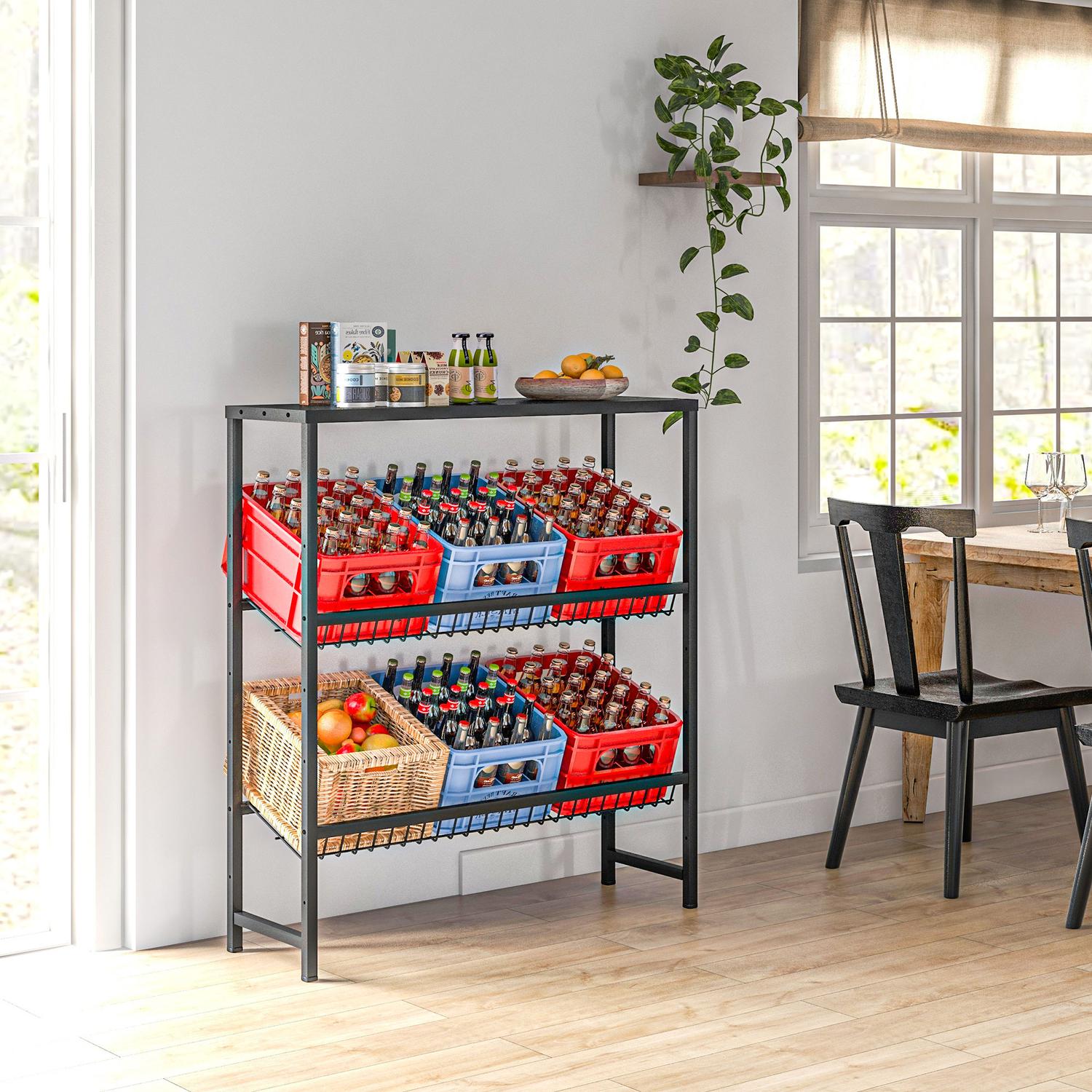 Fristående 3-våningsställ för dryckeslåda, justerbara hyllor