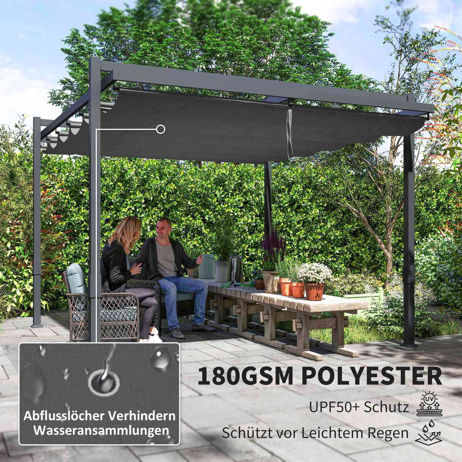 Fristående aluminiumpergola 3,5x3m – Justerbart tak, vintertät