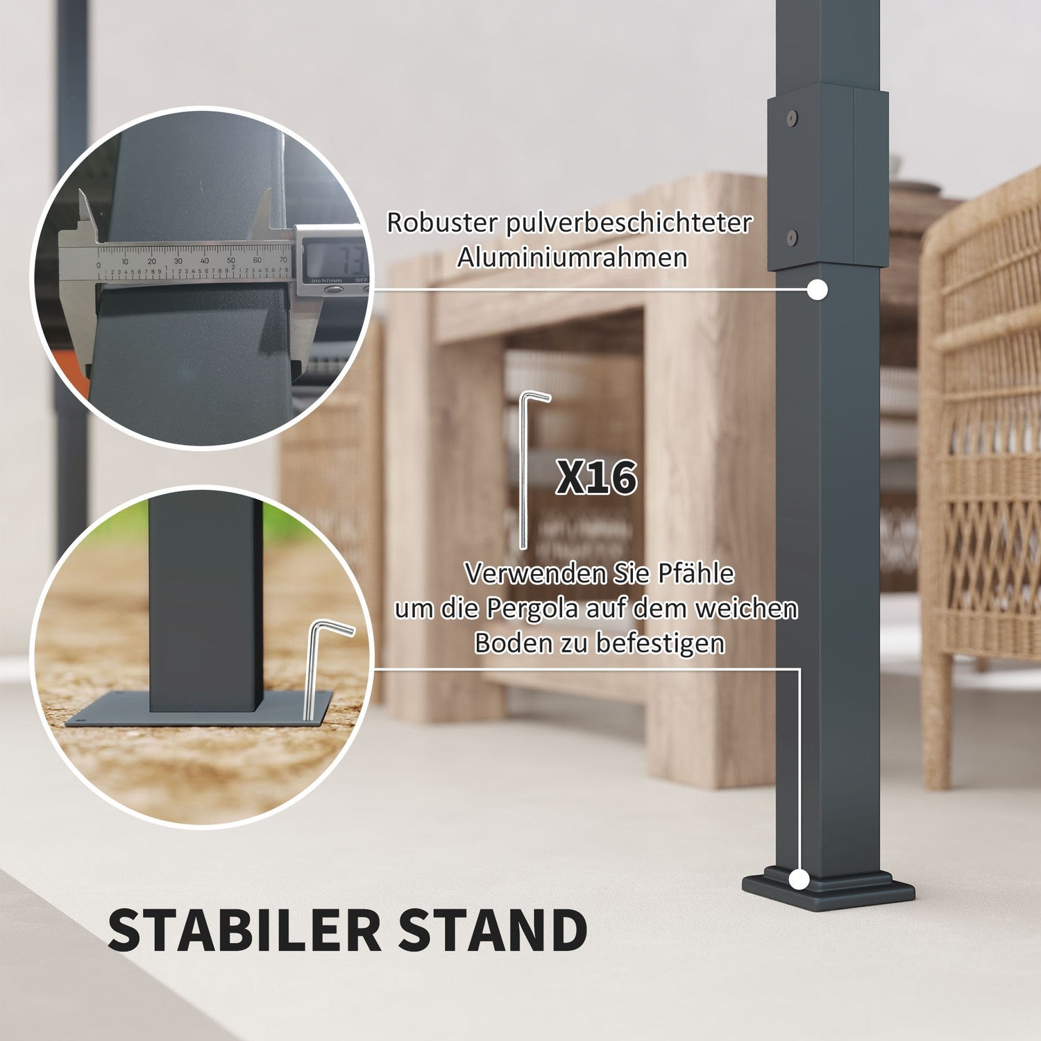 Fristående aluminiumpergola 3,5x3m – Justerbart tak, vintertät