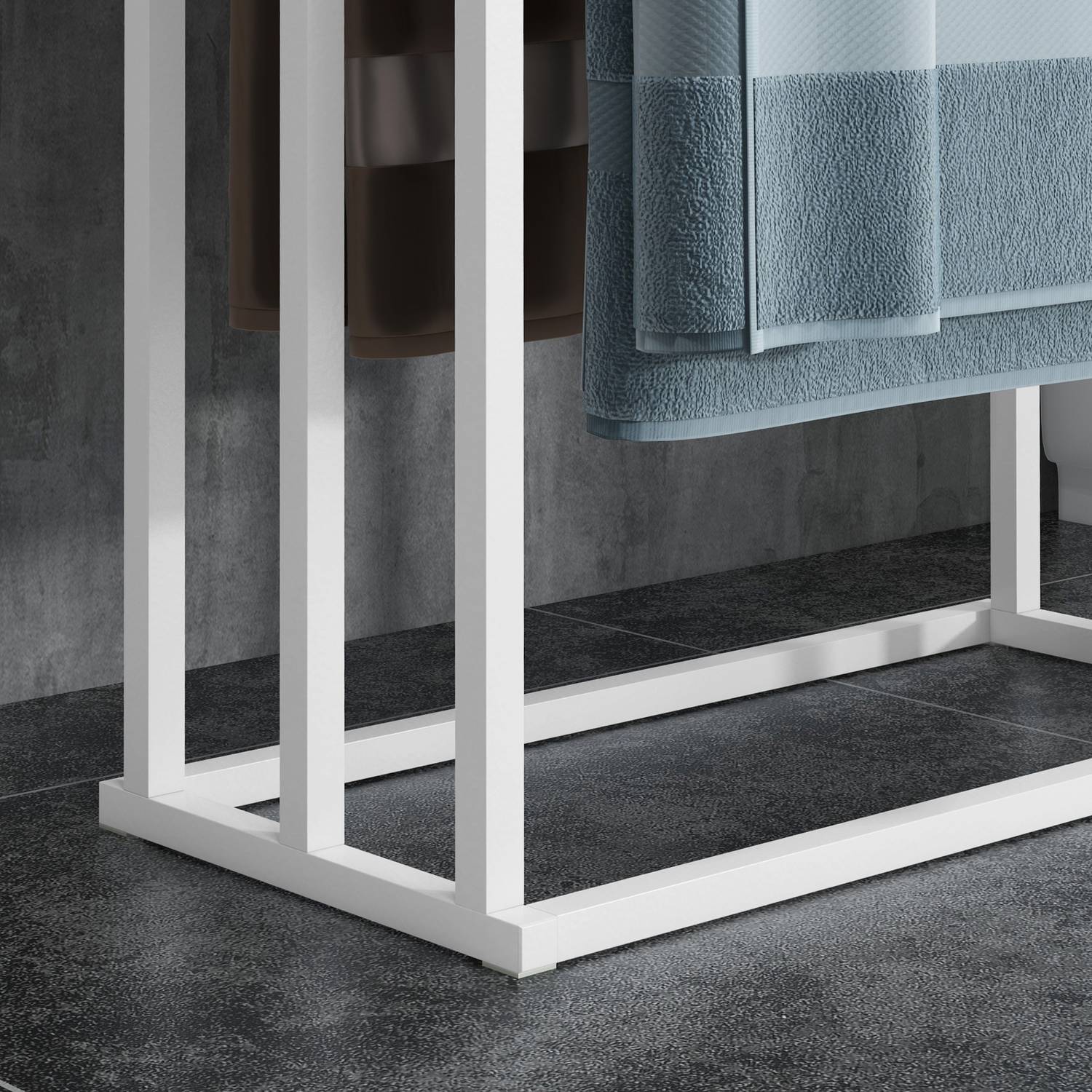 Fristående handduksställ i stål i bambu - 3 skenor, vit