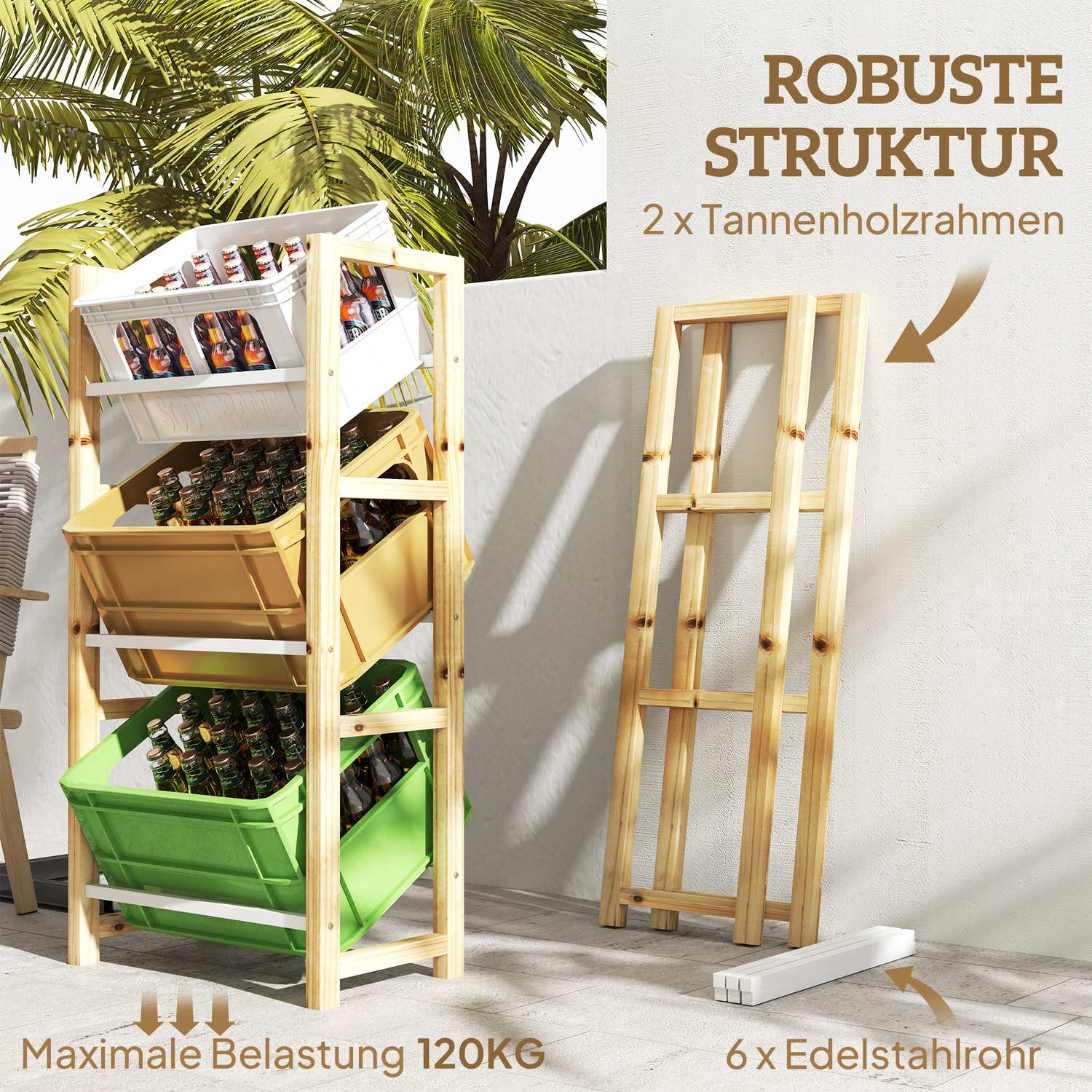 Fristående låda i trä, rymmer 3, 150 kg kapacitet