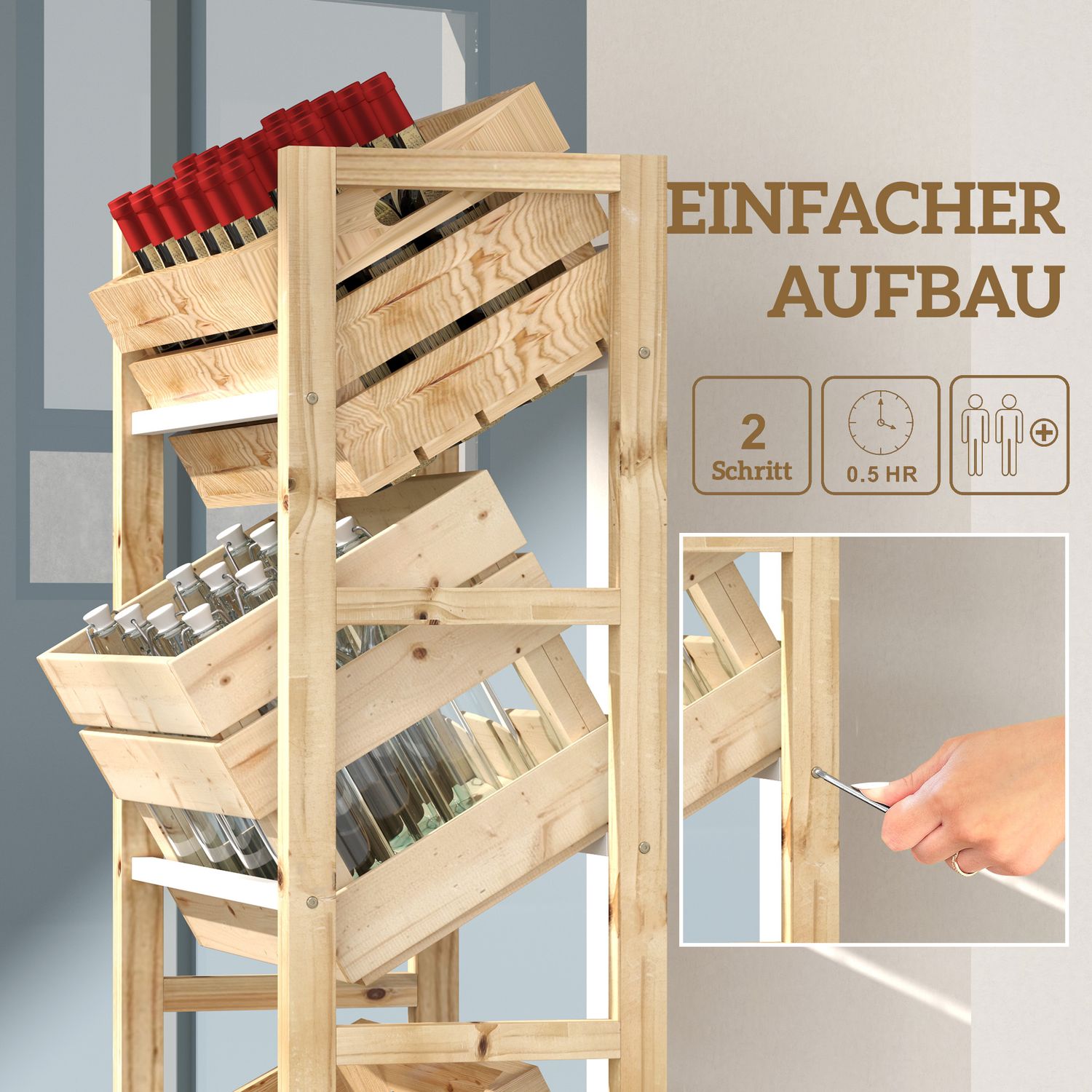 Fristående låda i trä, rymmer 3, 150 kg kapacitet