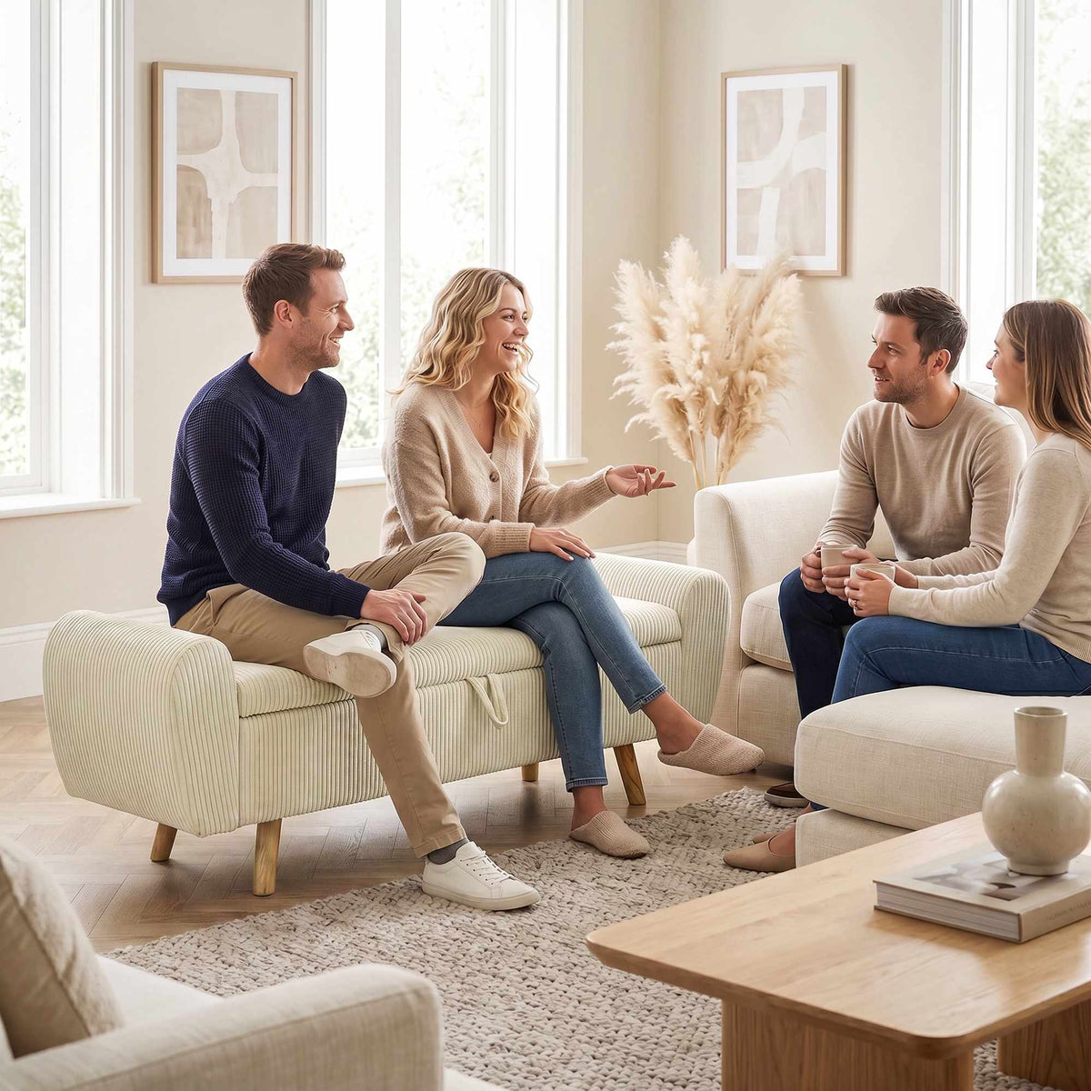 Förvaringsbänk med dolt fack, beige manchester, 150 cm