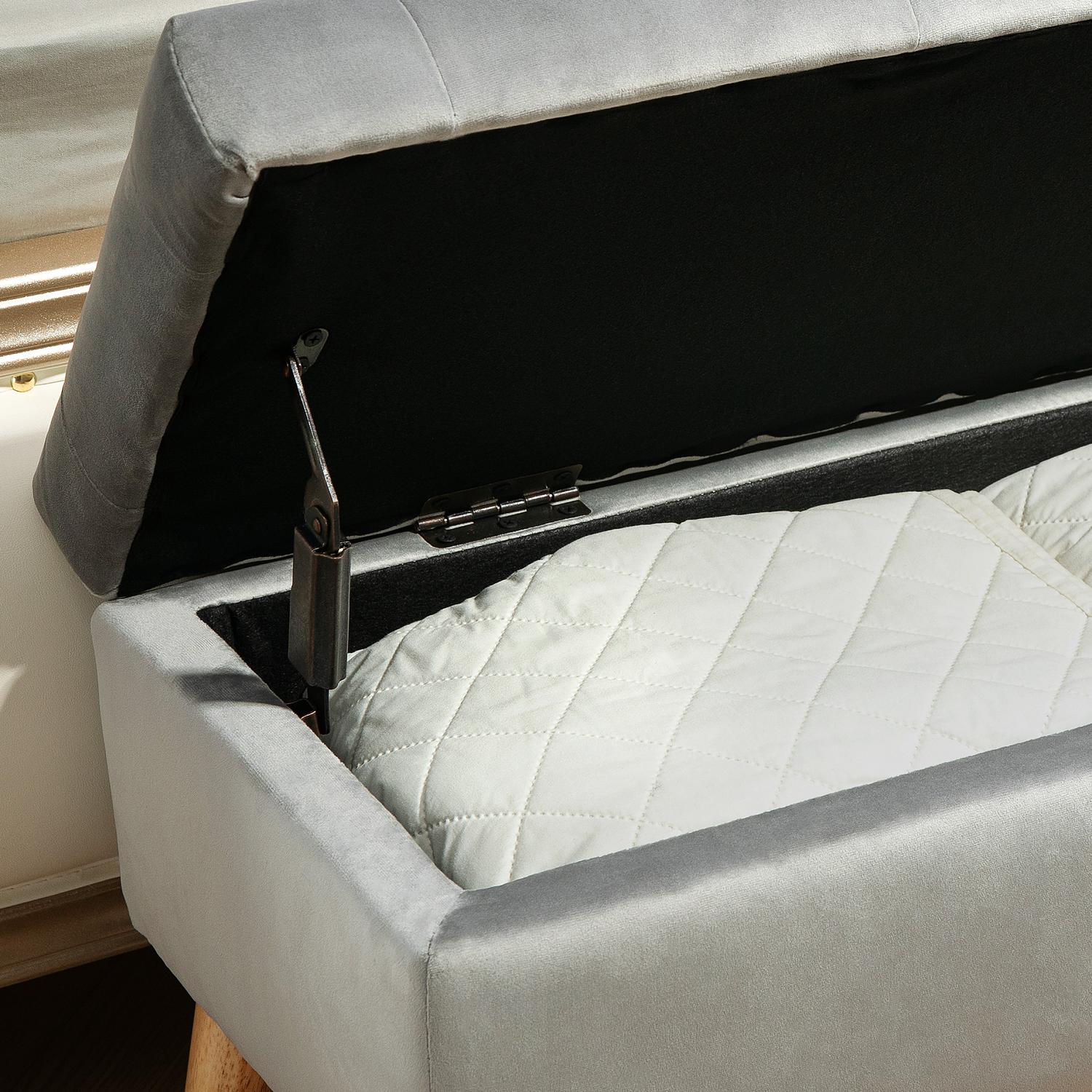 Förvaringsbänk med lock, Grey Velvet Look, 102 x 35 x 43 cm