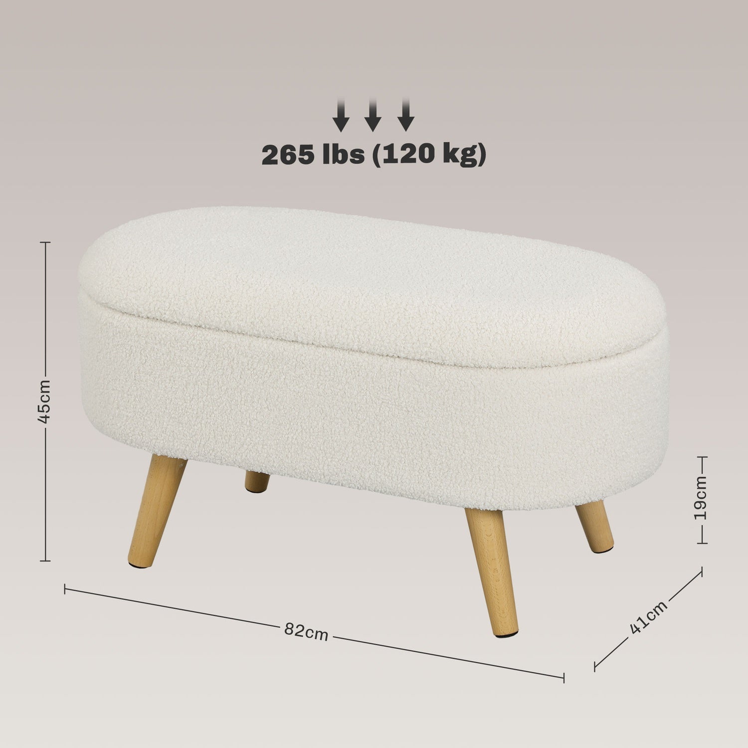 Förvaringsbänk med lock, Klädd Teddy Sammet, 82x41x45 cm