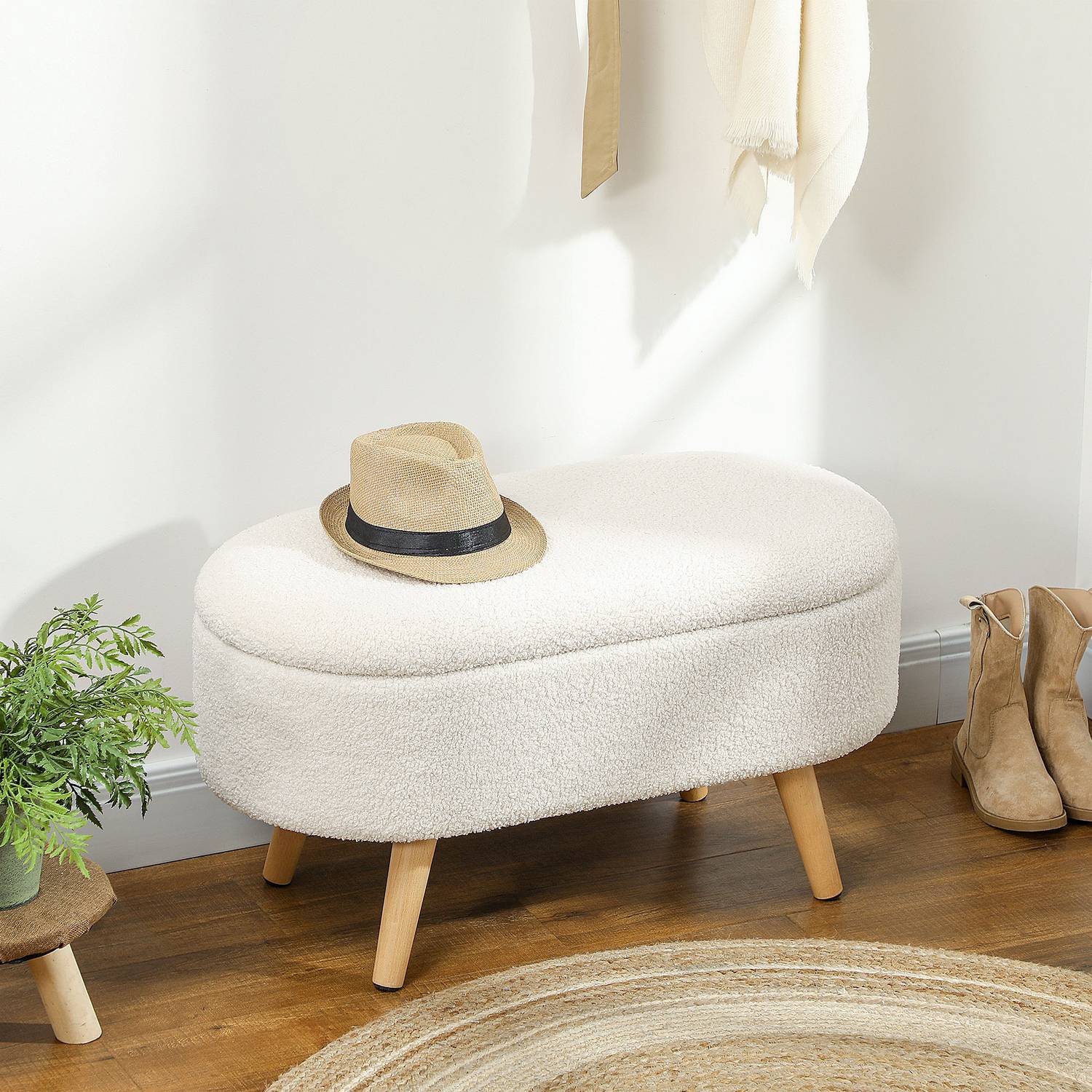 Förvaringsbänk med lock, Klädd Teddy Sammet, 82x41x45 cm