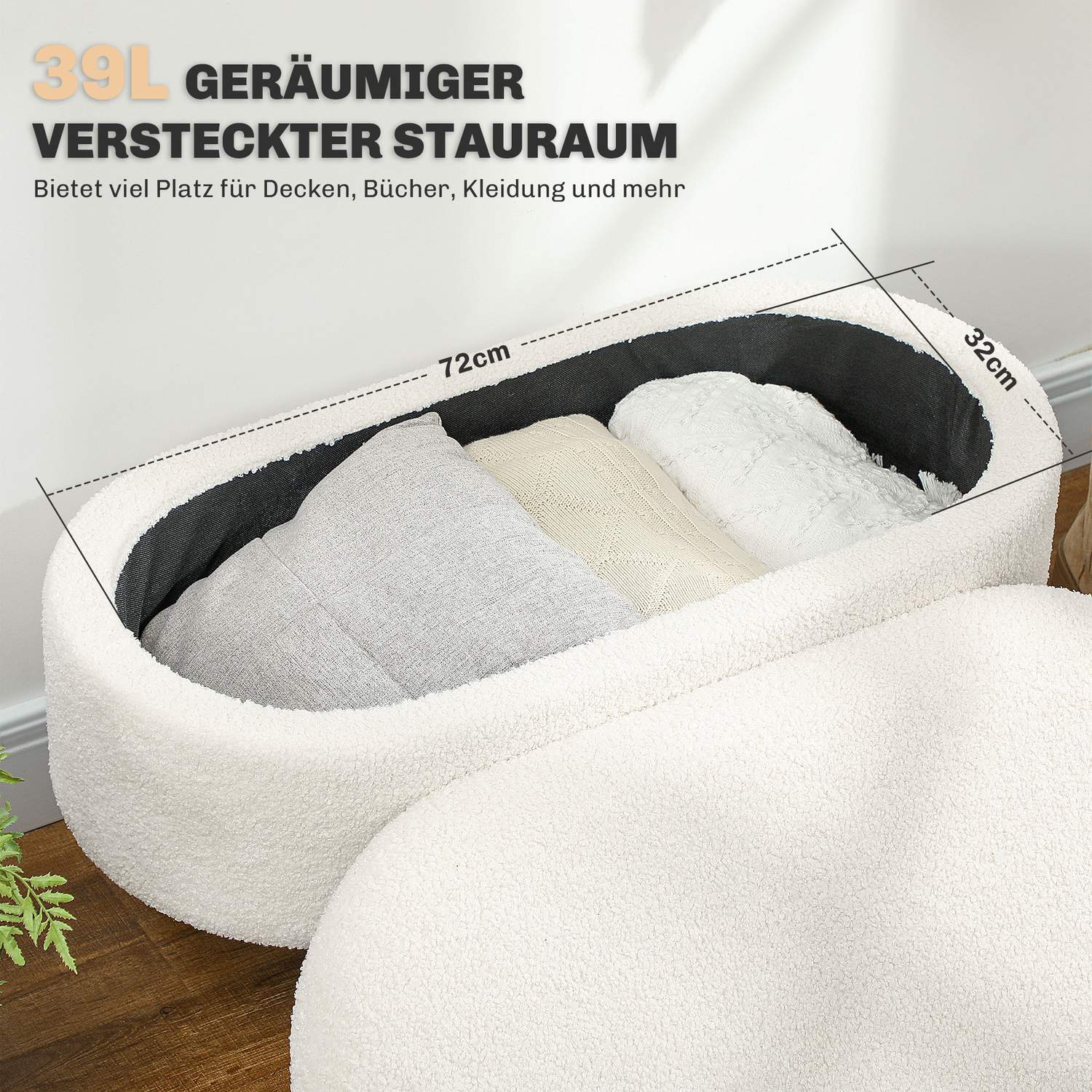 Förvaringsbänk med lock, Klädd Teddy Sammet, 82x41x45 cm