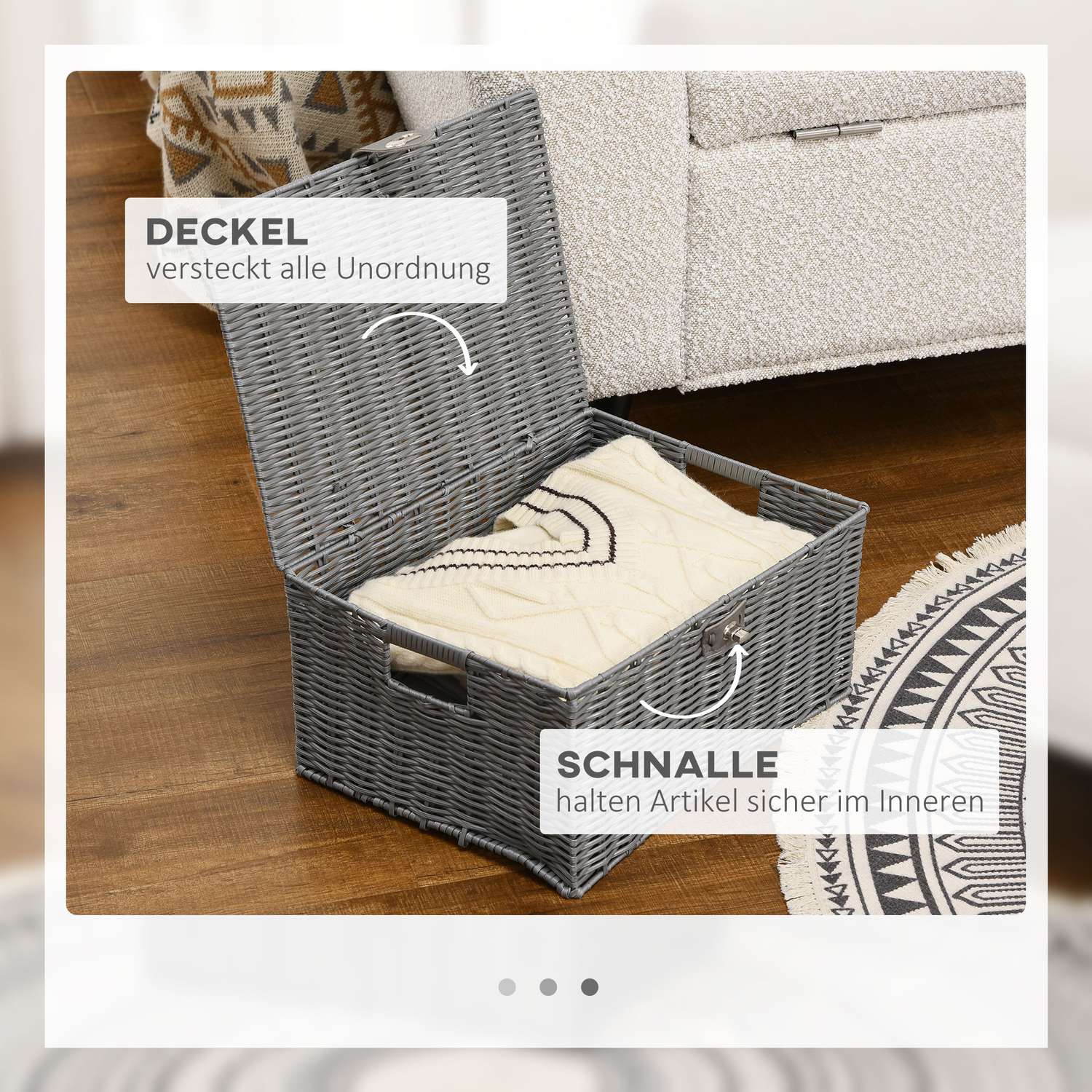 Förvaringslådor med lock, set om 3, grå – 18L, 12L, 7L