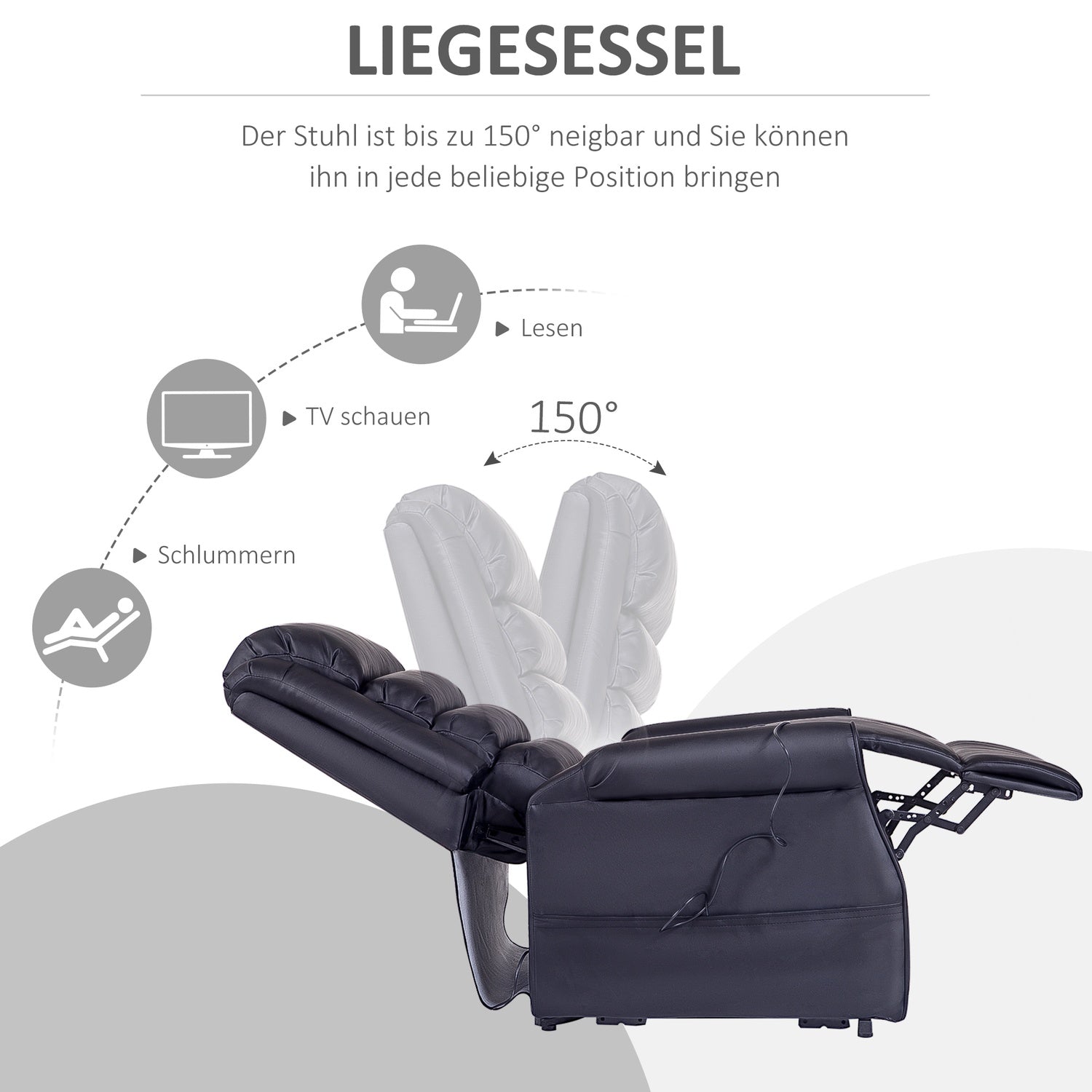 Liggande massagestol med ståhjälp och USB-port