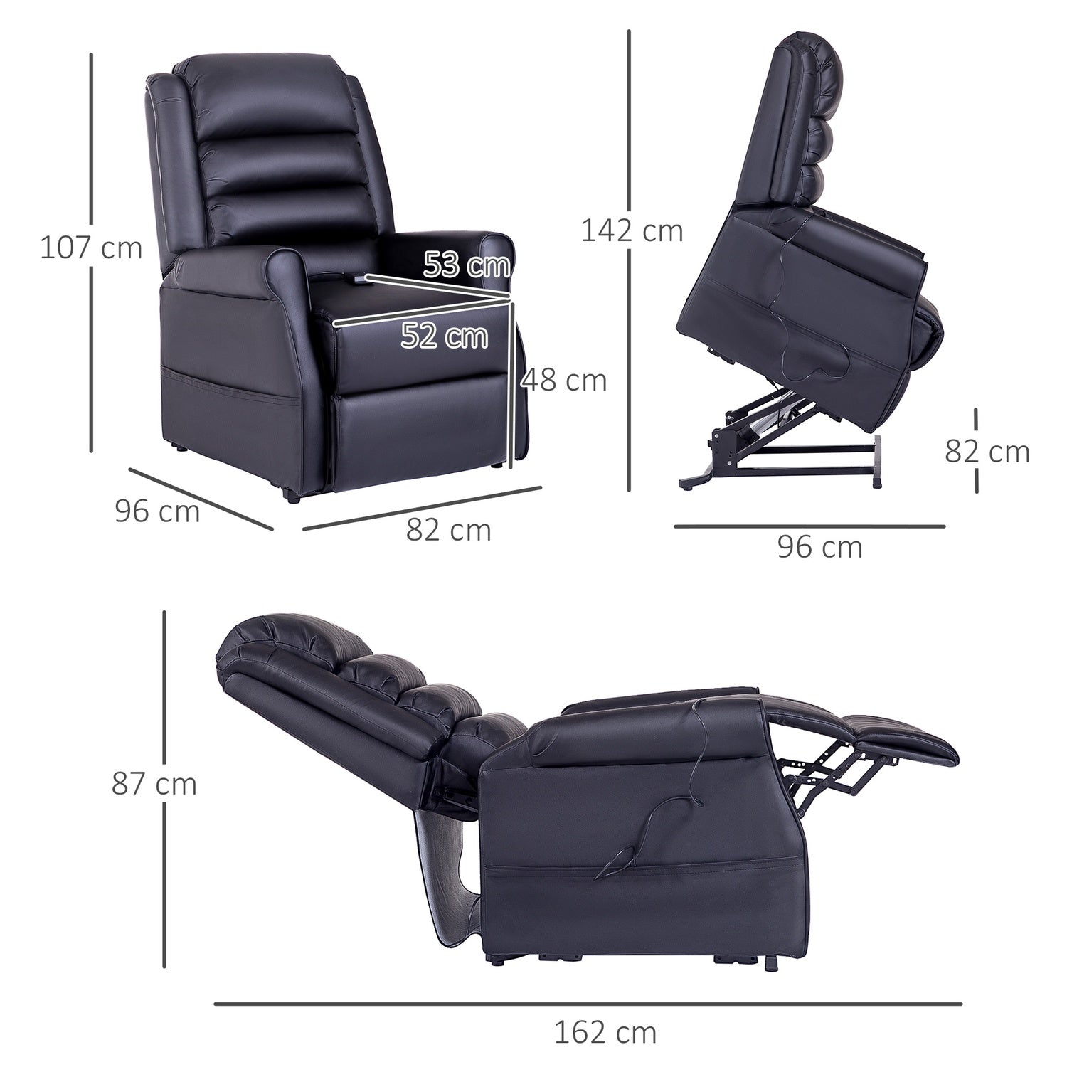 Liggande massagestol med ståhjälp och USB-port