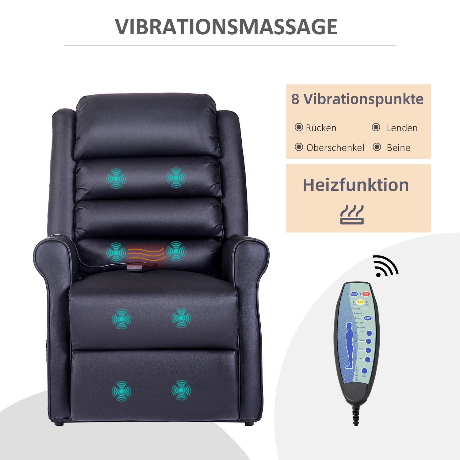Liggande massagestol med ståhjälp och USB-port