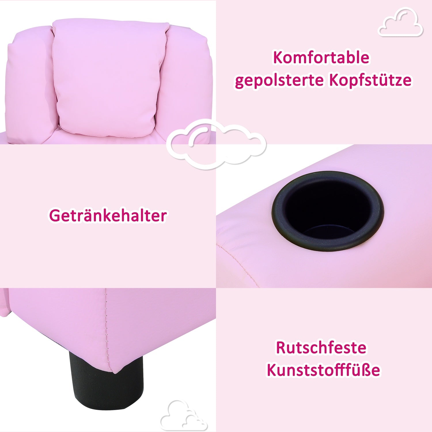 Fåtölj för barn med mugghållare, rosa fåtölj för åldrarna 3-6