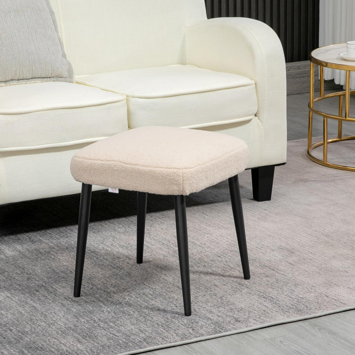 Fyrkantig beige fotpall, kashmirlook, stålben, 42x42x47 cm