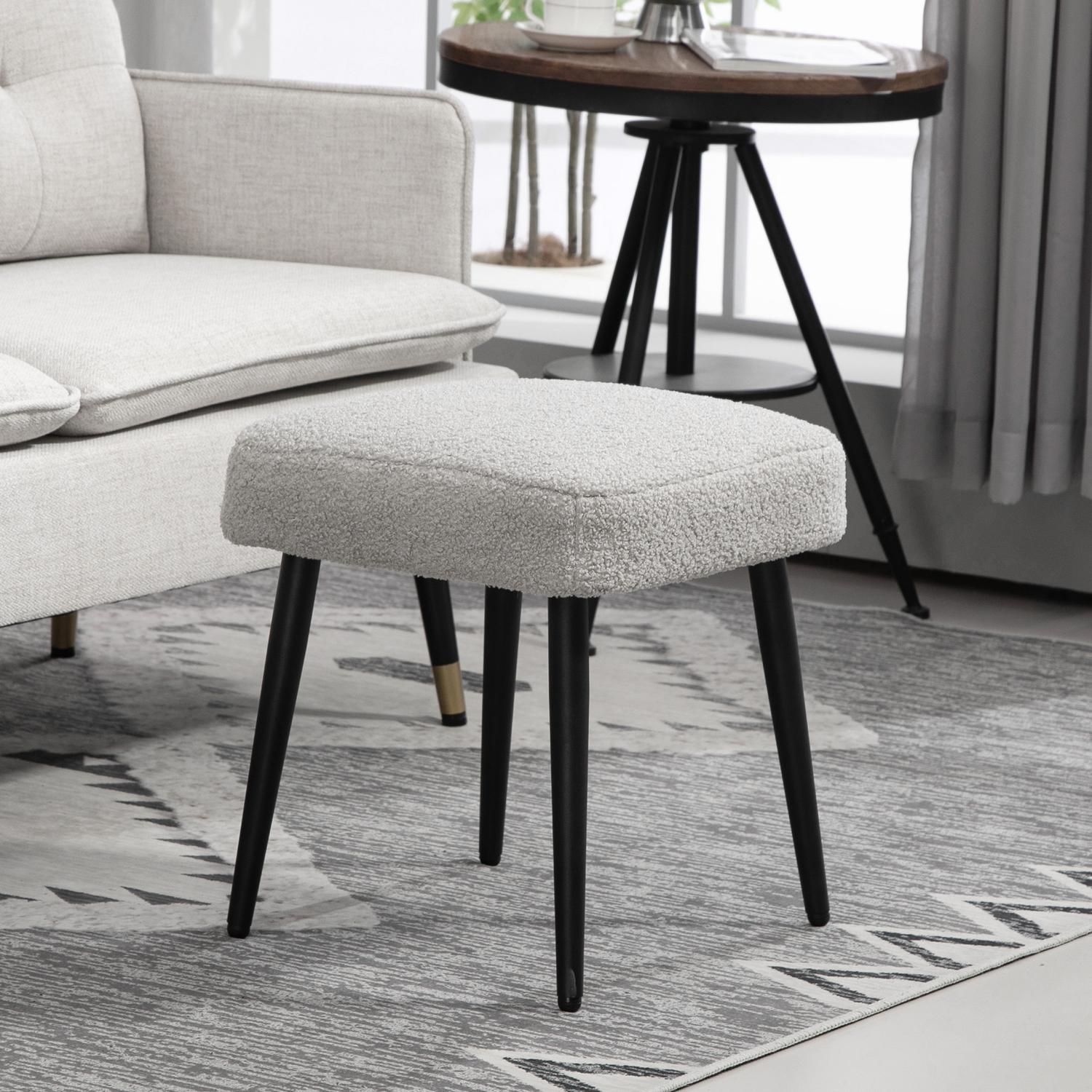 Fyrkantig fotpall med stålben, kashmirlook, ljusgrå