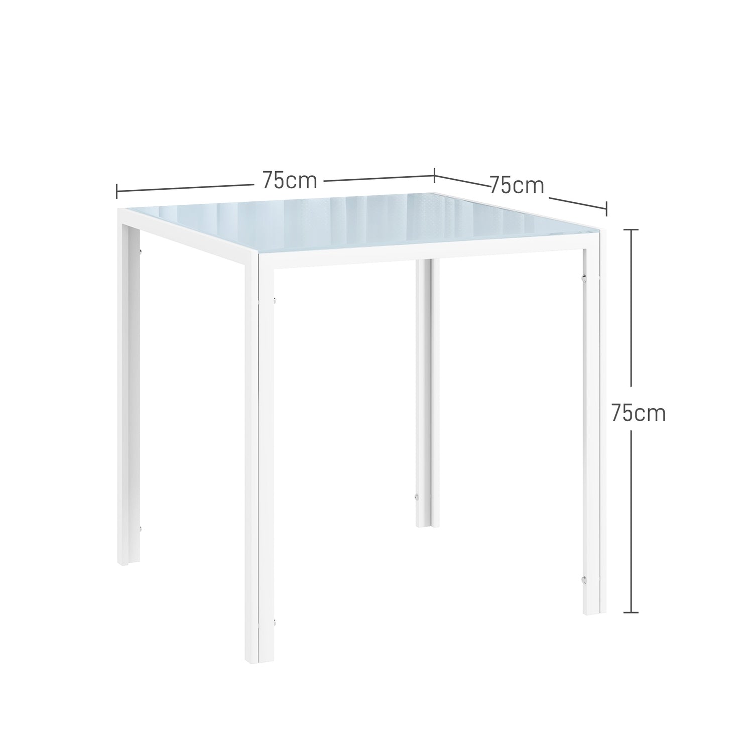 Fyrkantigt matbord i glas för 4 – 75x75 cm, Vit