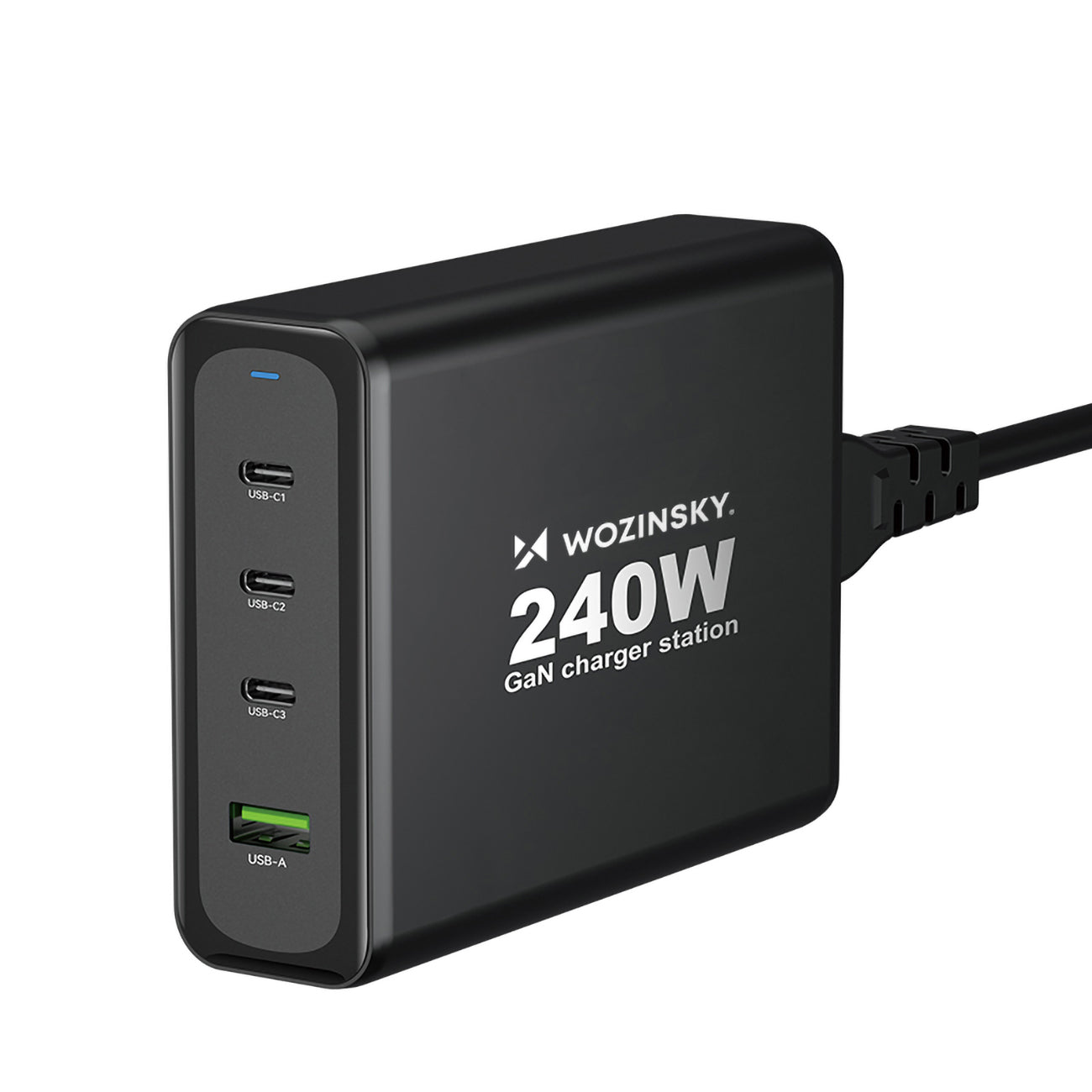 GaN 240W USB-A 3x USB-C nätverksladdare svart