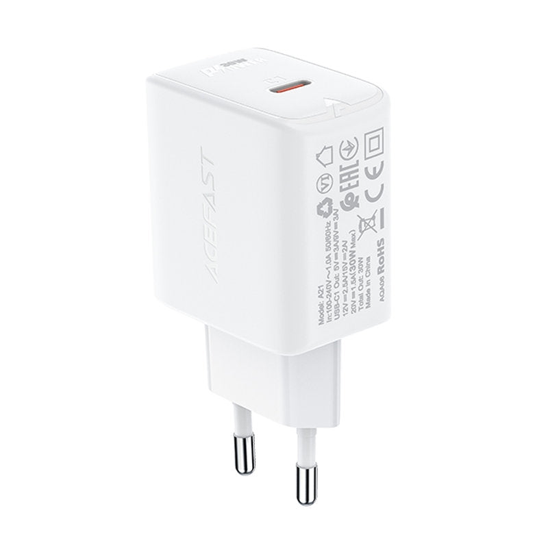 GaN USB-C 30W PD QC 3.0 AFC FCP nätverksladdare vit