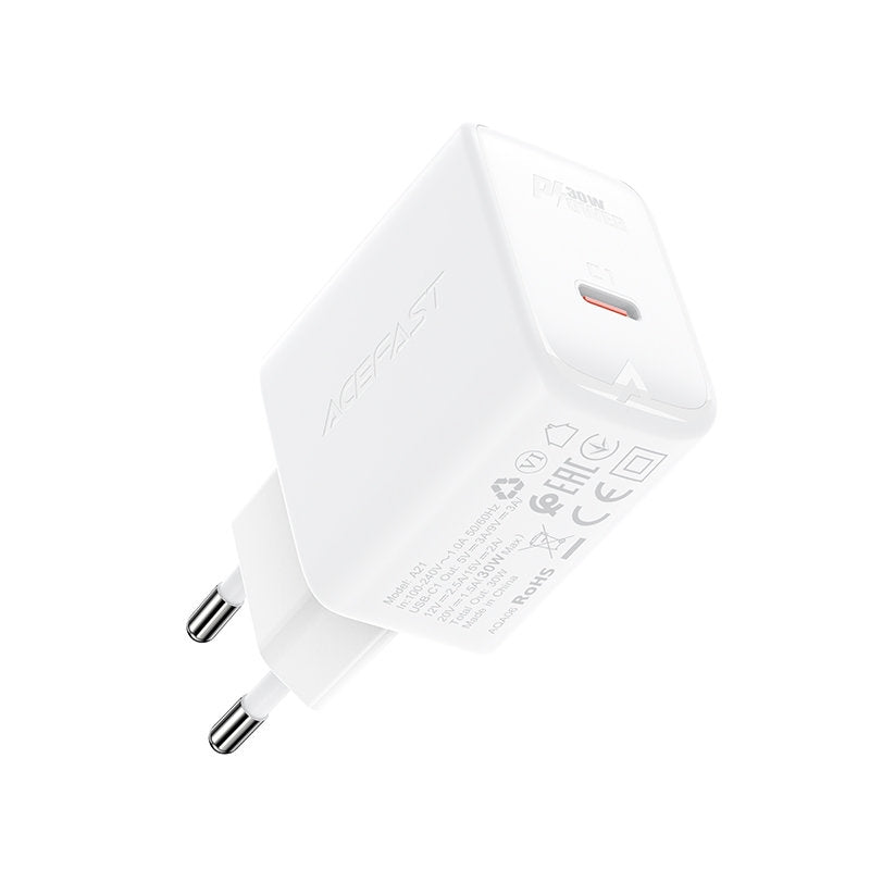 GaN USB-C 30W PD QC 3.0 AFC FCP nätverksladdare vit