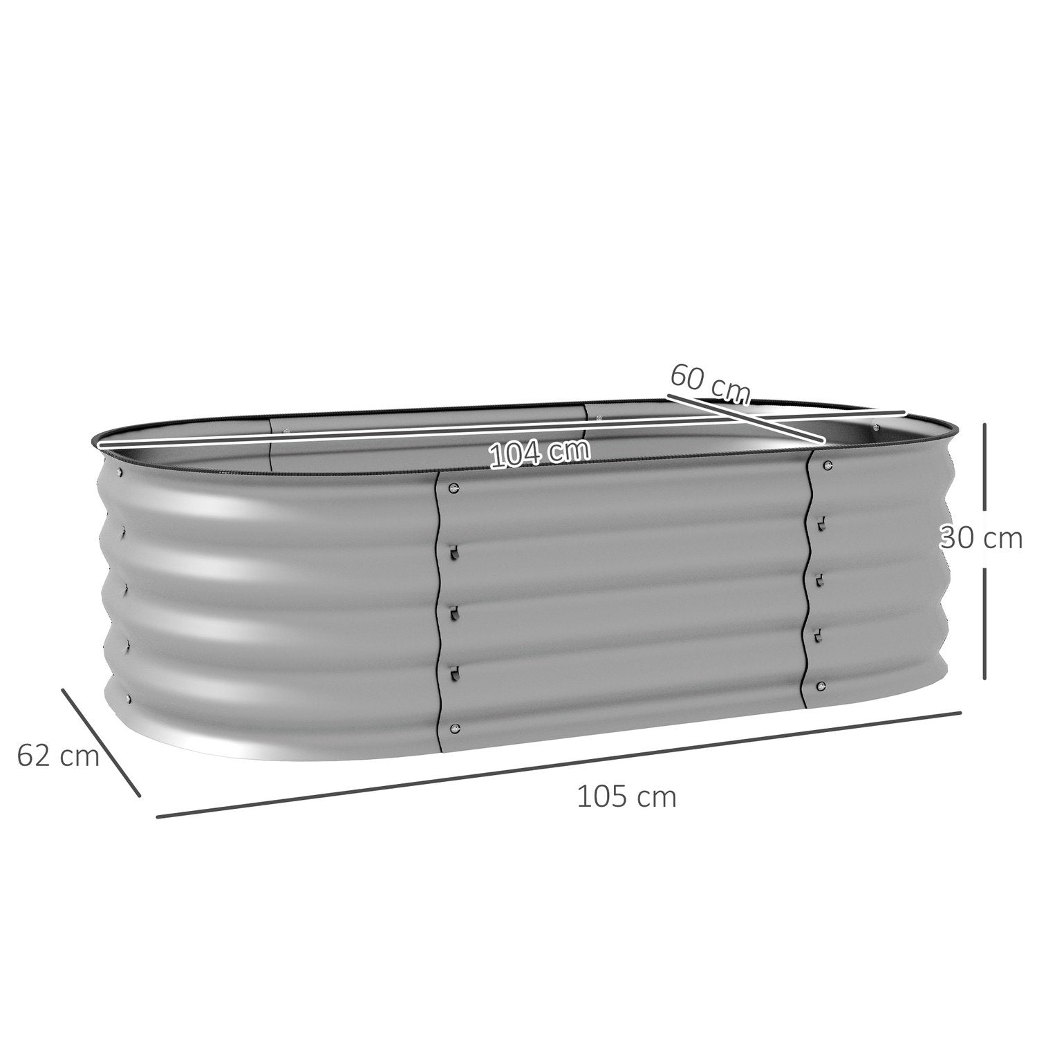 Metall Upphöjd Bädd Plantering Grönsakssäng Gör-Det-Själv Blomlåda Med Öppen Botten Örtbädd För Trädgårdsbalkong Silver 105 X 62 X 30 Cm