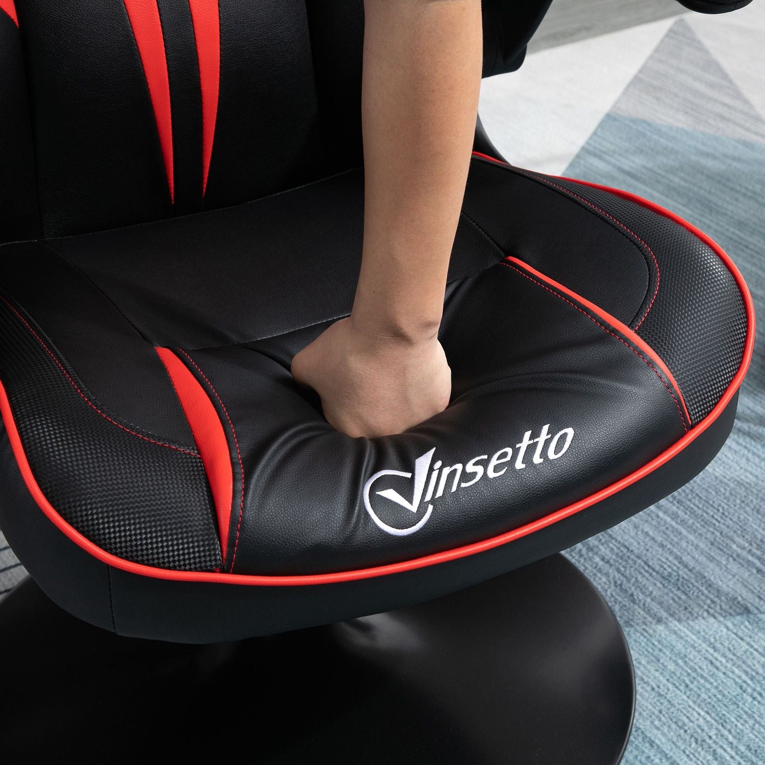 Ergonomisk spelstol med rocker, svart & rött stål