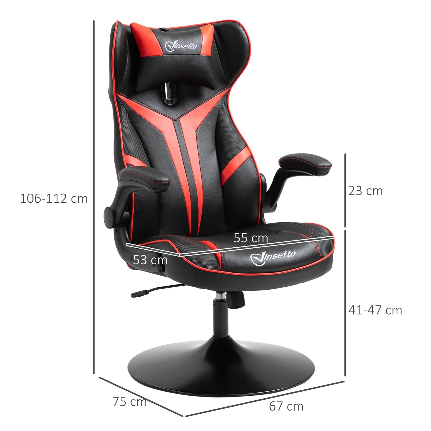 Ergonomisk spelstol med rocker, svart & rött stål