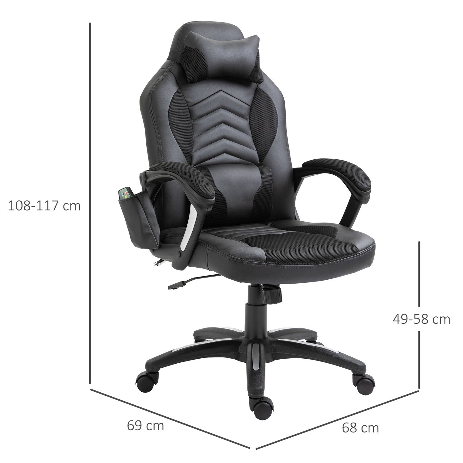 Gaming Chair Kontorsstol Med Värmefunktion 6 Vibrationspunkter Ergonomisk Snurrstol Massagestol Konstläder Svart B68 X D69 X H (108-117) Cm