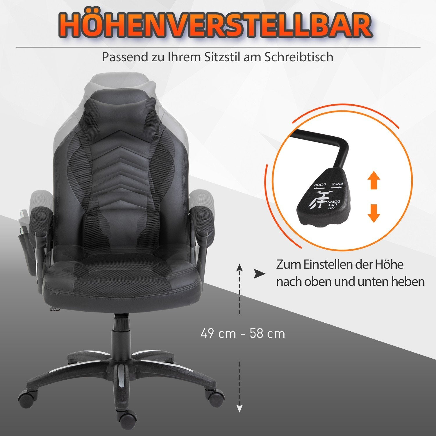 Gaming Chair Kontorsstol Med Värmefunktion 6 Vibrationspunkter Ergonomisk Snurrstol Massagestol Konstläder Svart B68 X D69 X H (108-117) Cm