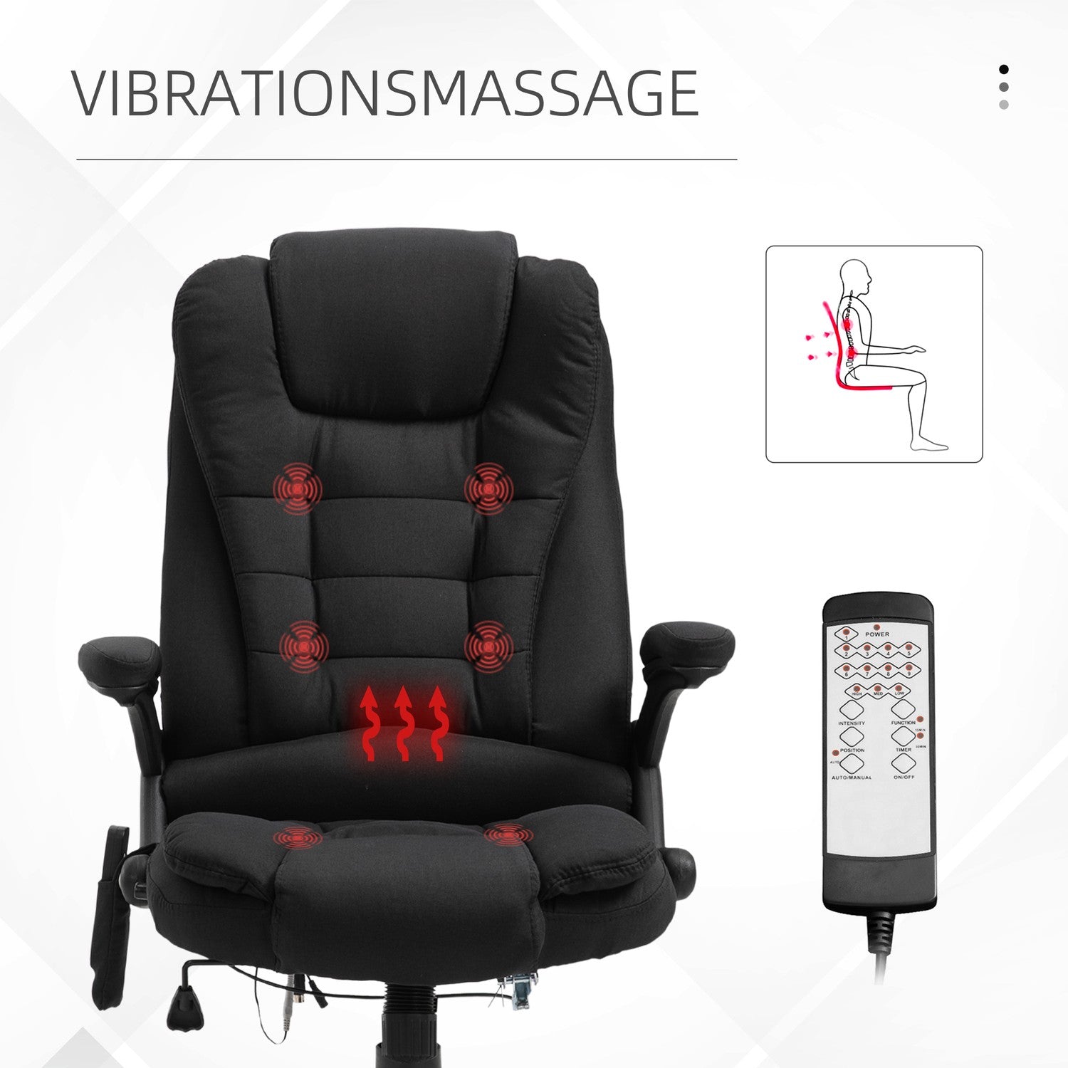 Gaming Kontorsstol med massage, justerbar höjd, svart