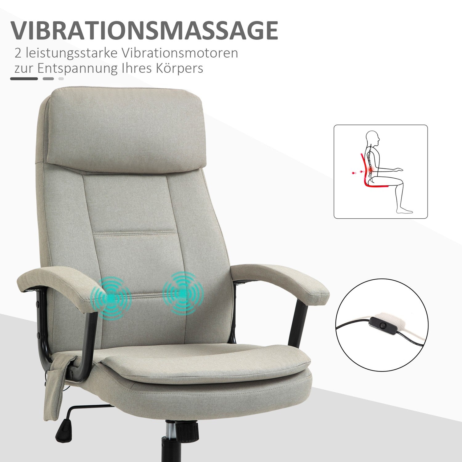 Gaming Kontorsstol, svankmassage, justerbart beige linne